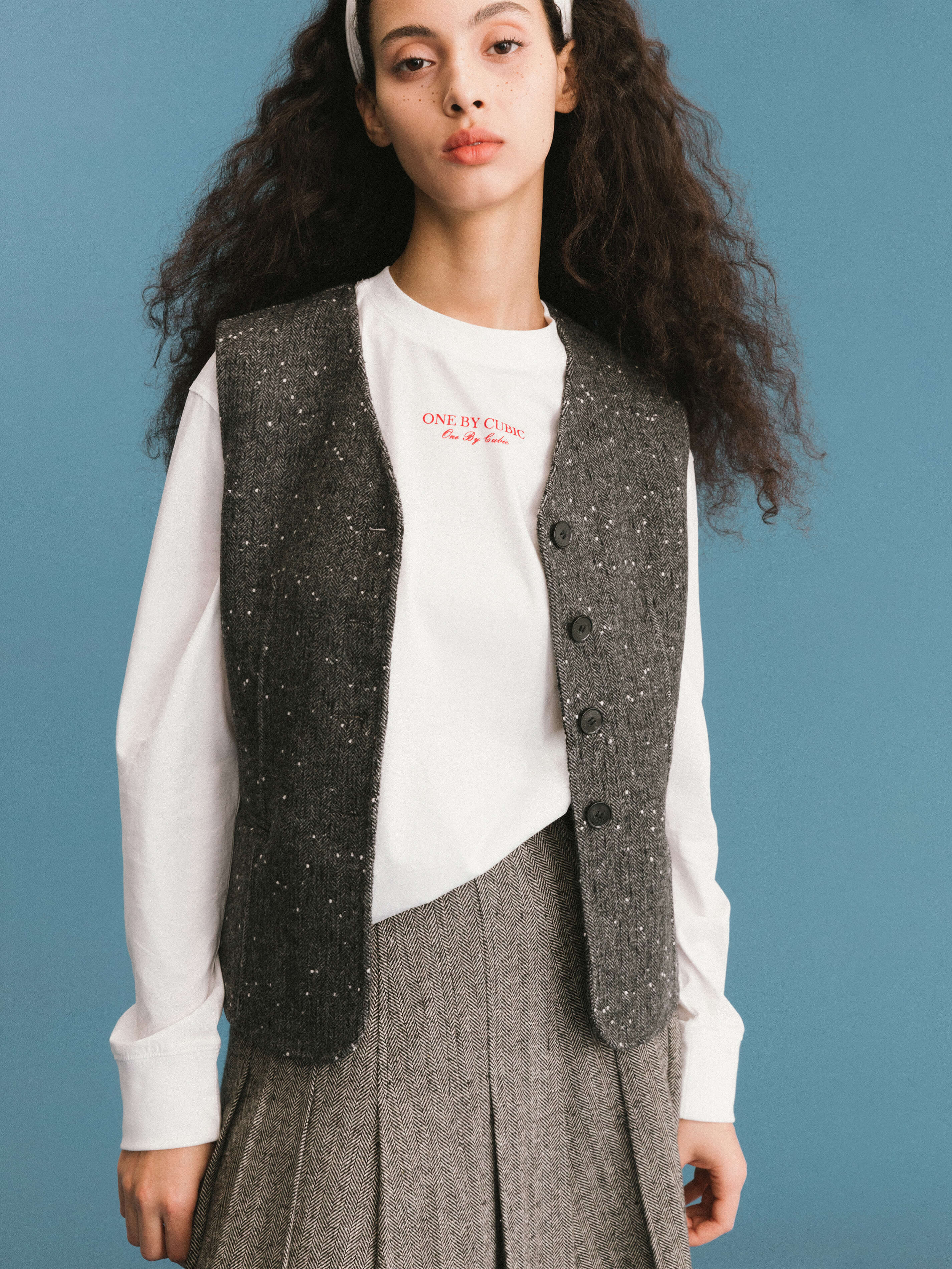 ONE BY CUBIC Double Face Tailored Wool Waistcoat-5