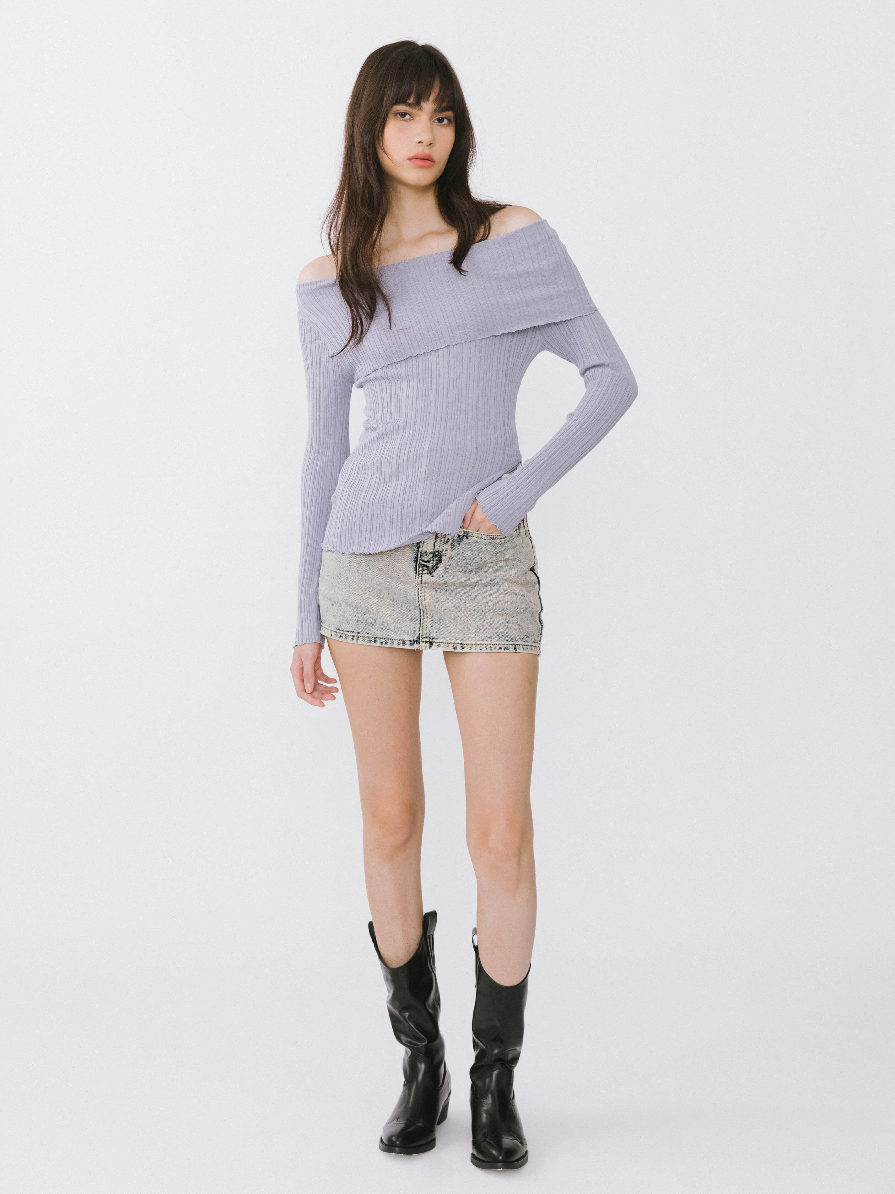 Acid Wash Denim Mini Skirt-4