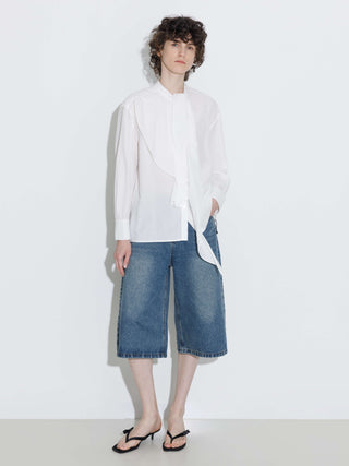 Ruffle Neck Tie Long Sleeve Shirt
