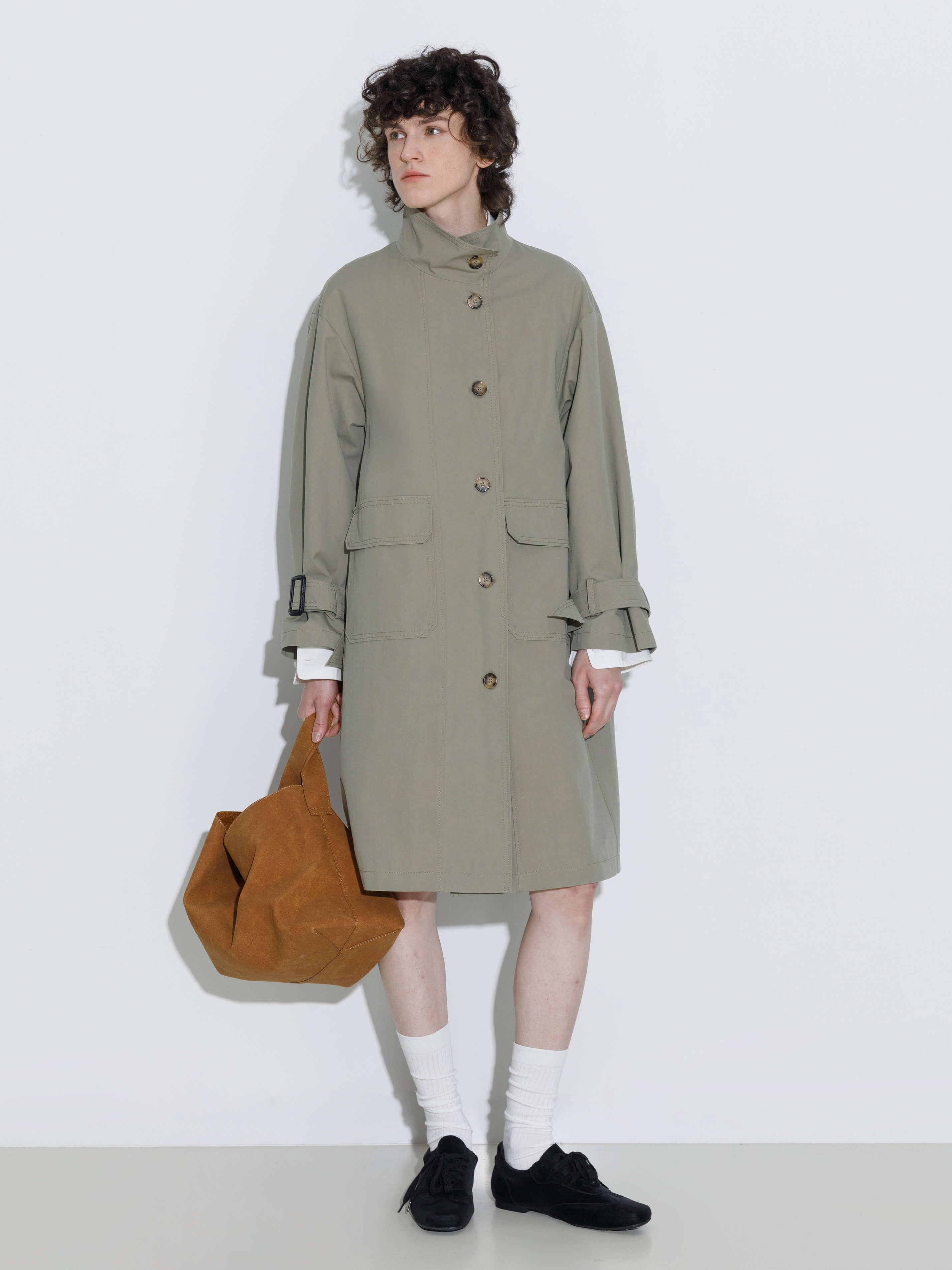 High Collar Long Trench Coat-11