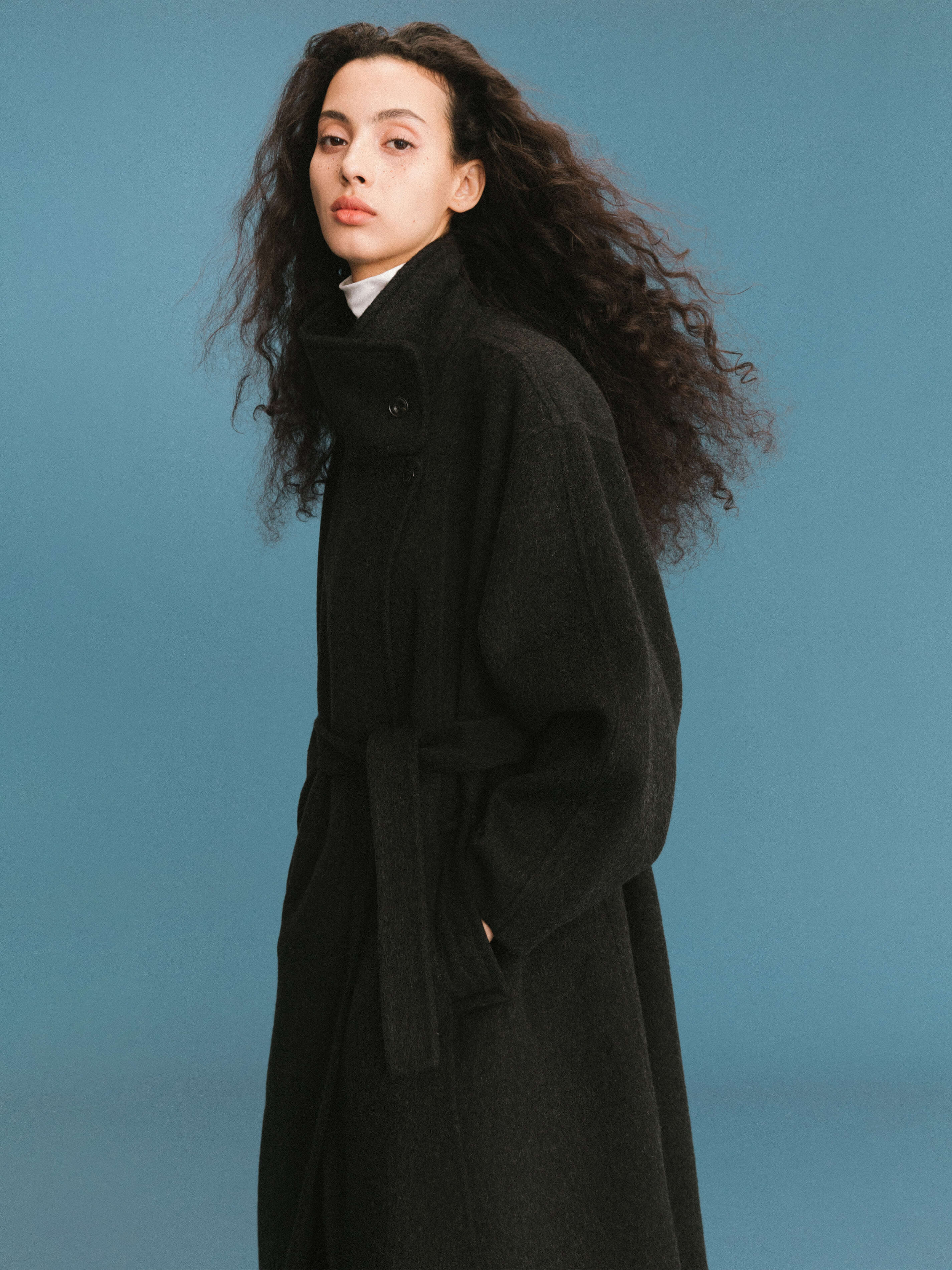 ONE BY CUBIC Double Face Tailored 100% Sheep Wool Coat with Belt-4