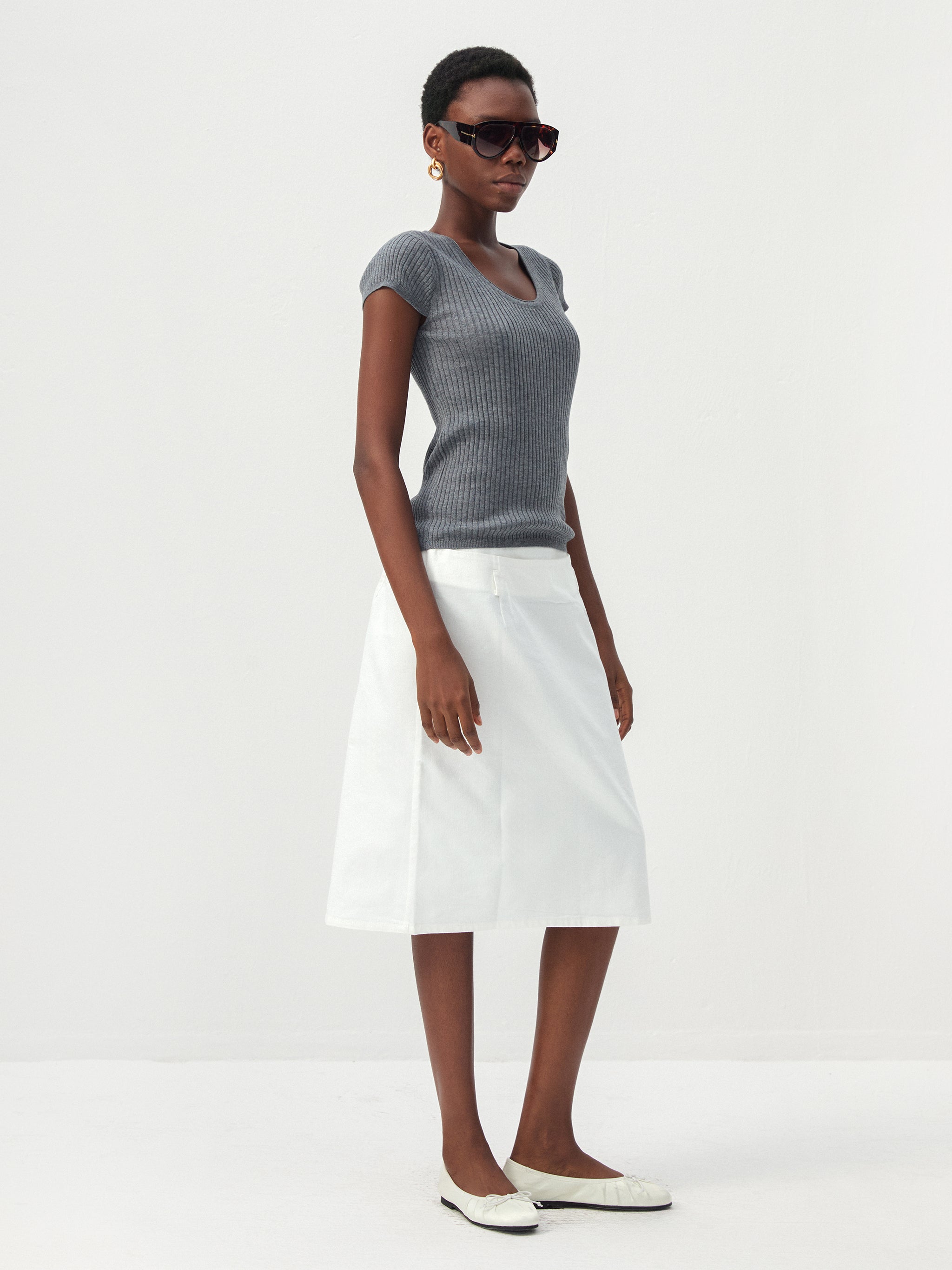 CUBIC Wool-Blend Ribbed Scoop Neck Knit Top-4