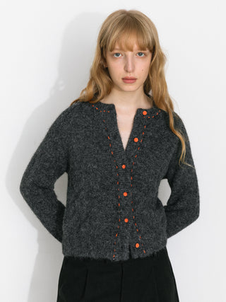 Wool-Blend Contrast Ribbed Cuff Cardigan