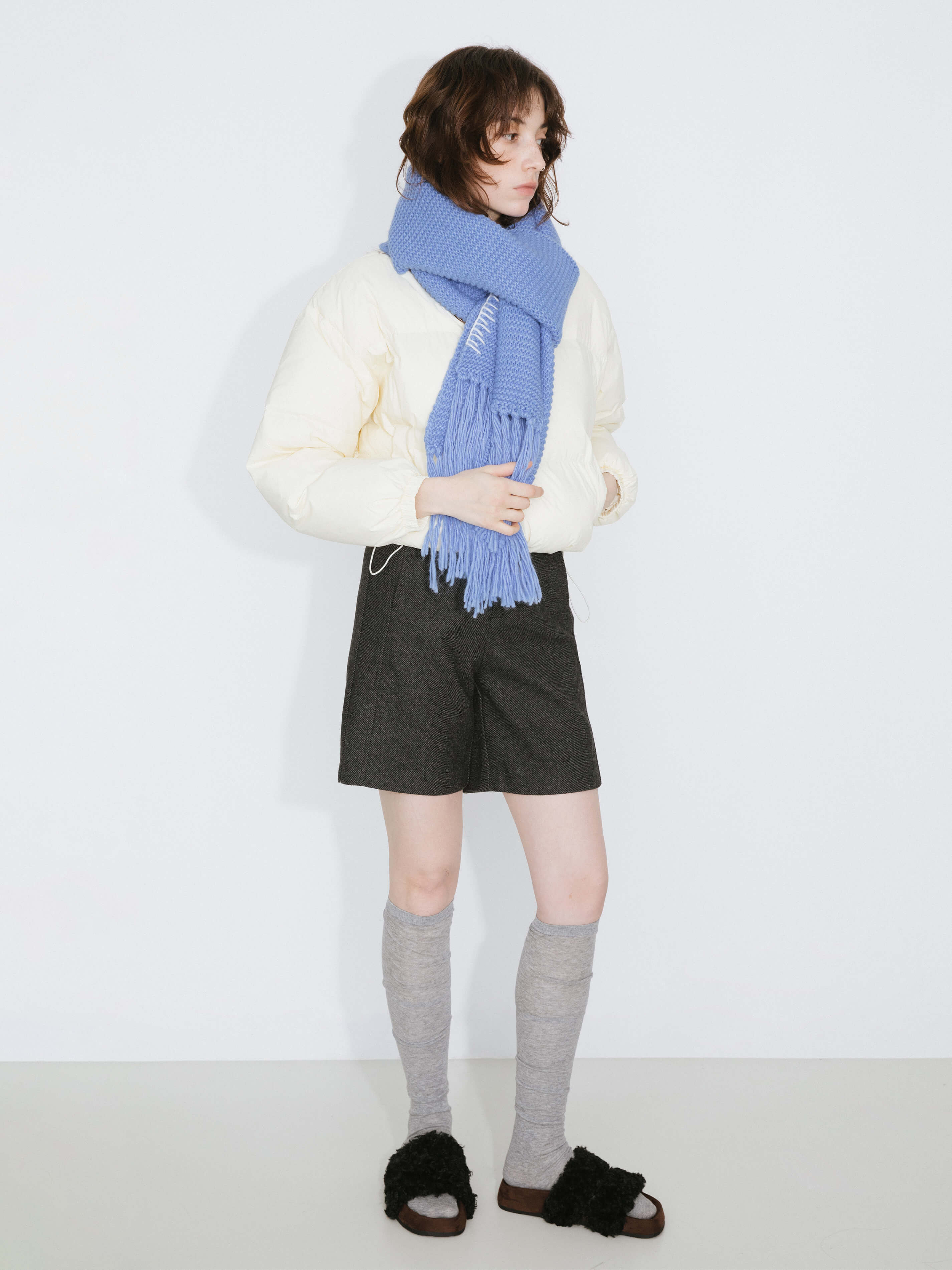 Fringed Long Scarf with Wool Blend-10
