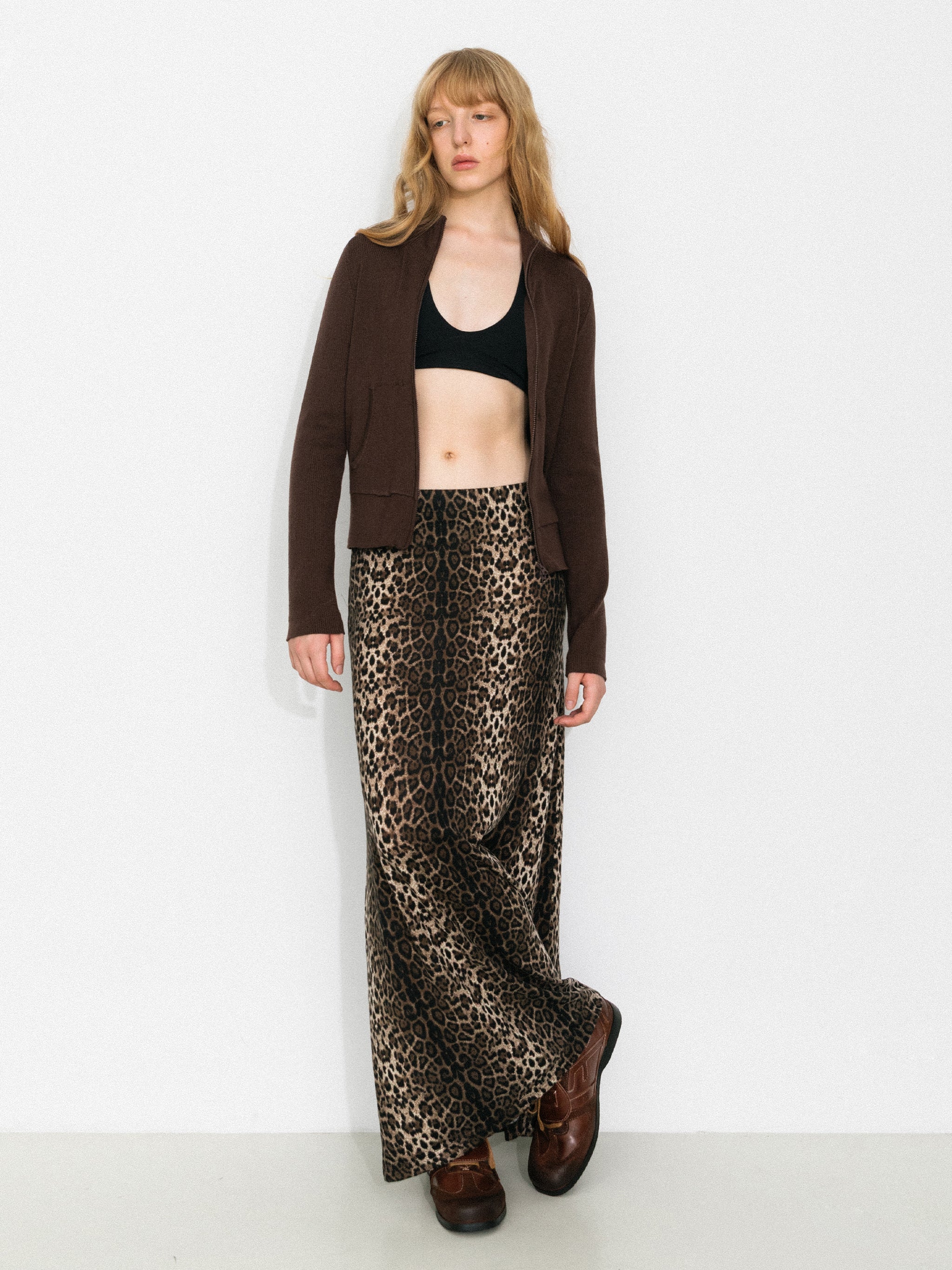 Vintage Leopard Print Draped Maxi Skirt-4