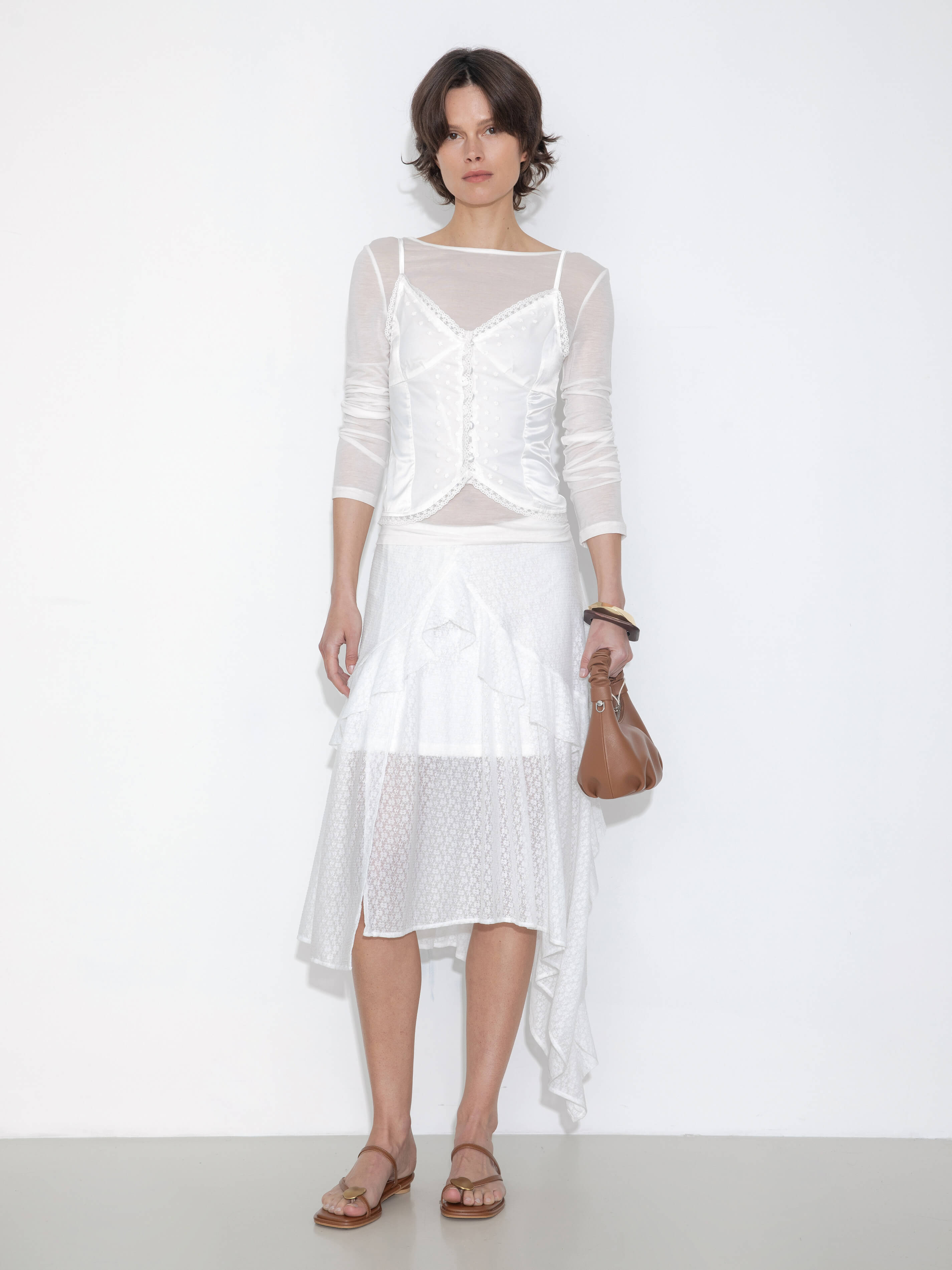 Asymmetrical Ruffled Floral Eyelet Skirt-4