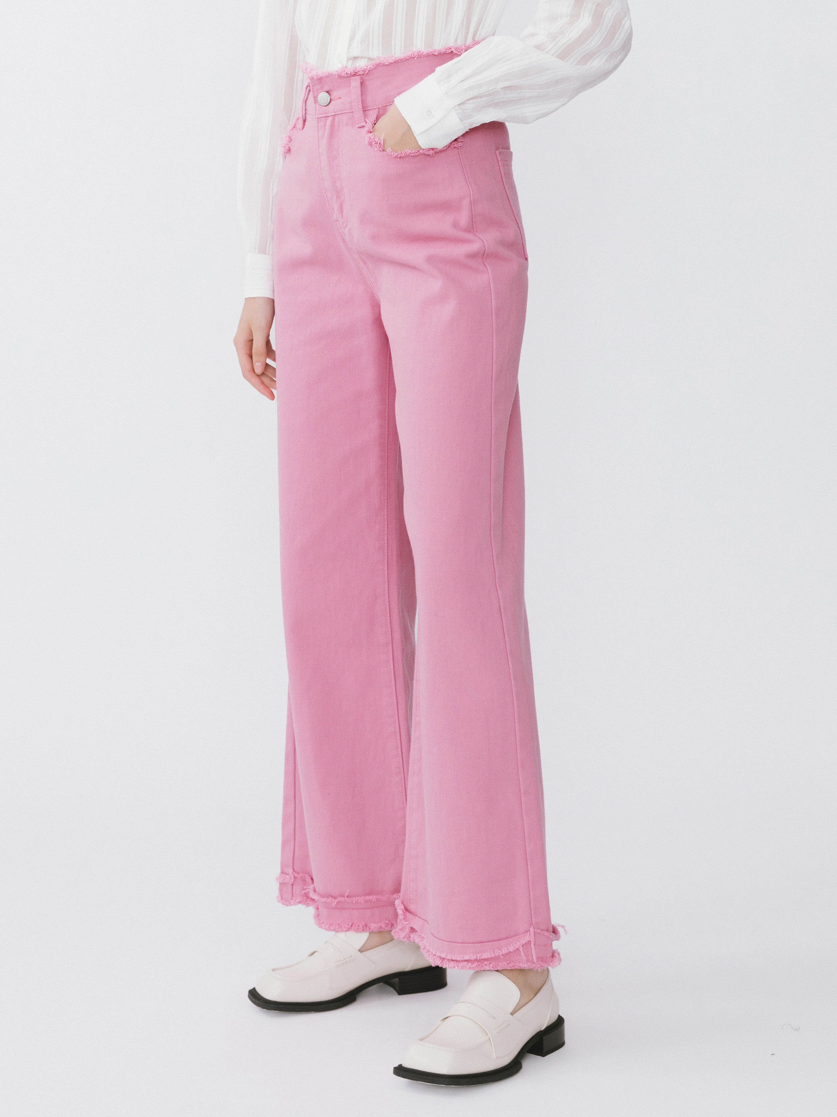 Raw Edge Wide Leg Jeans-4