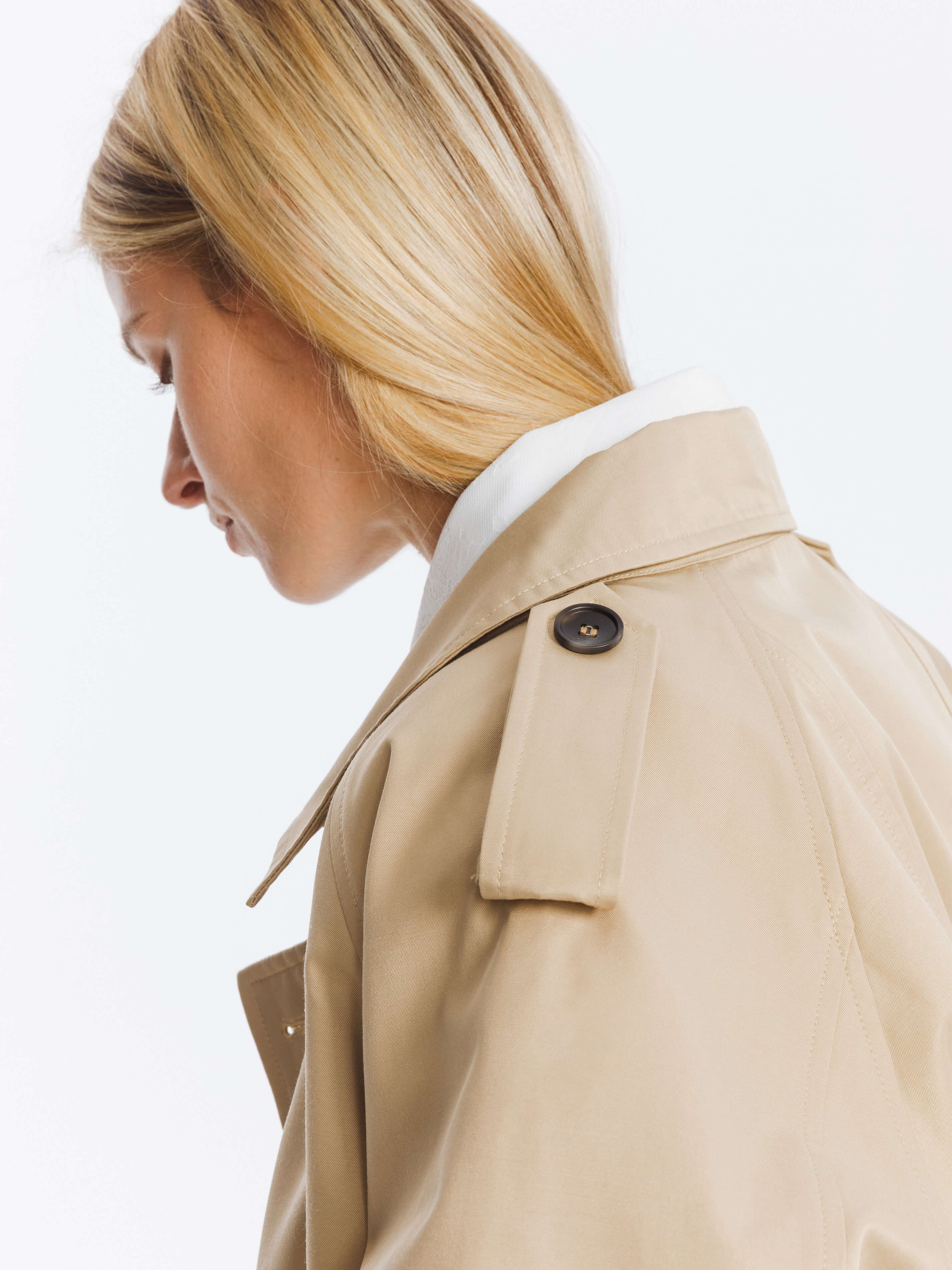 Double Breasted Cotton Blend Trench Coat-4