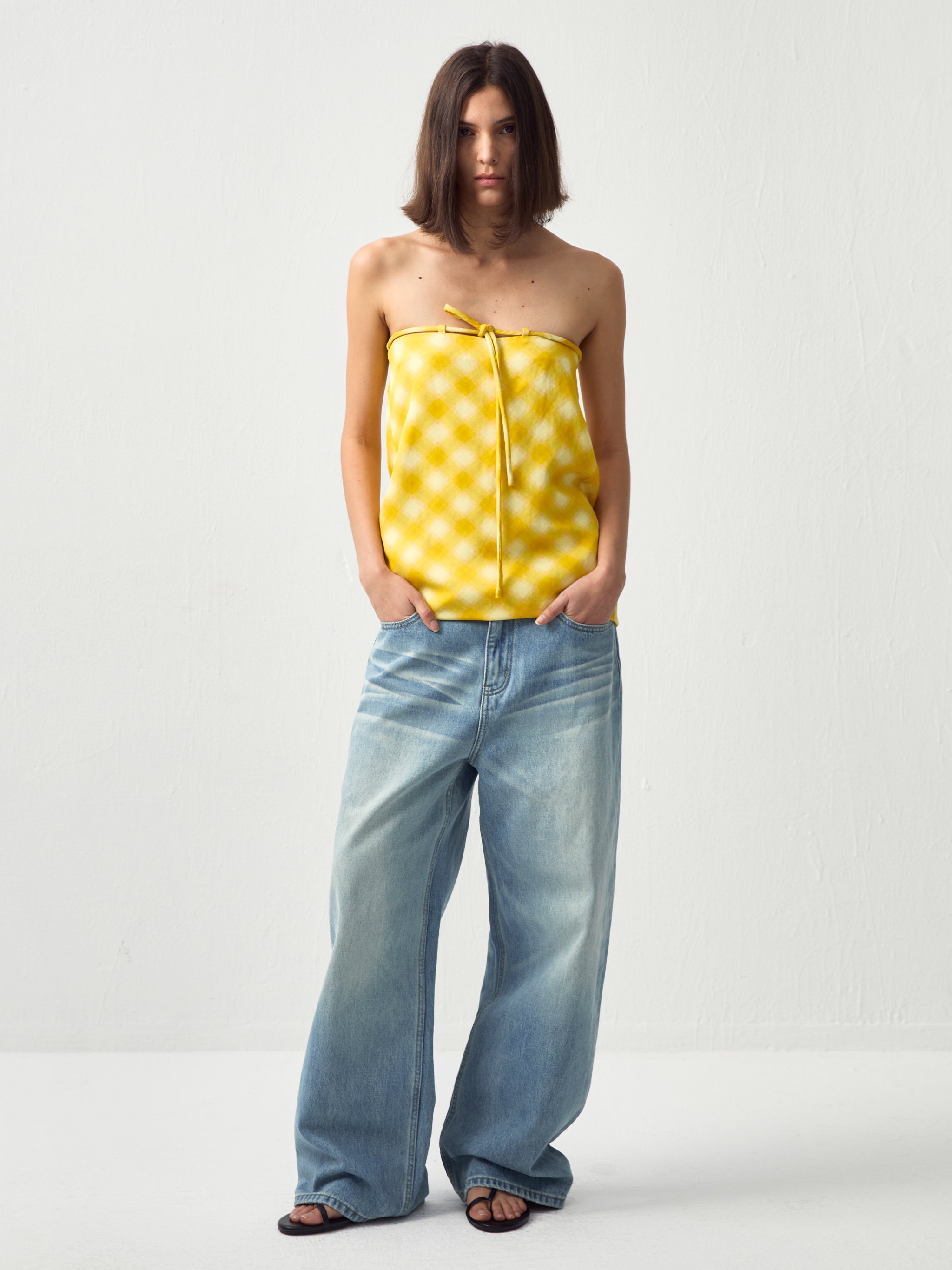 High-Waist Wide-Leg Washed Denim Jeans-4