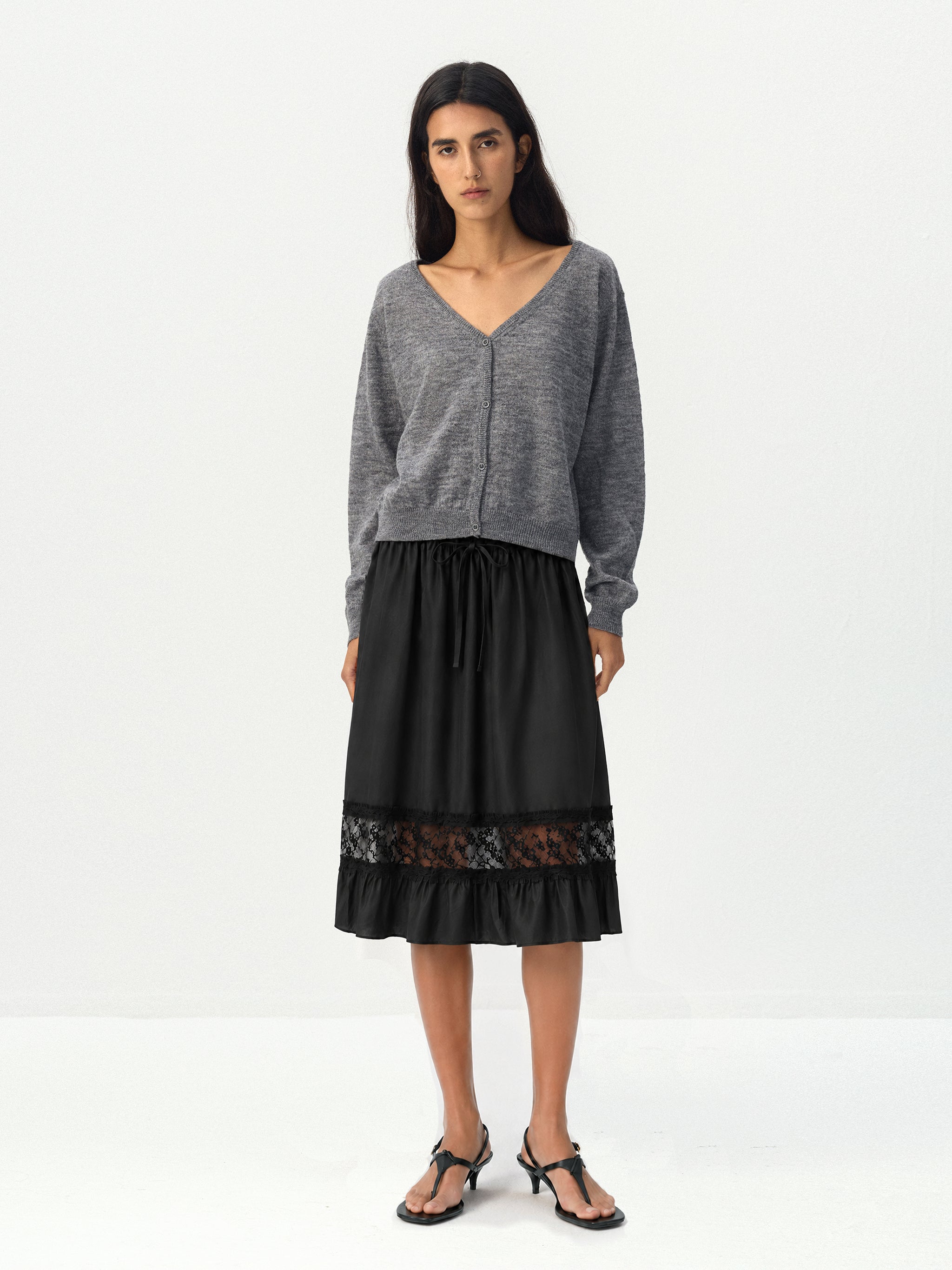 CUBIC Lace Trim Midi Skirt-4