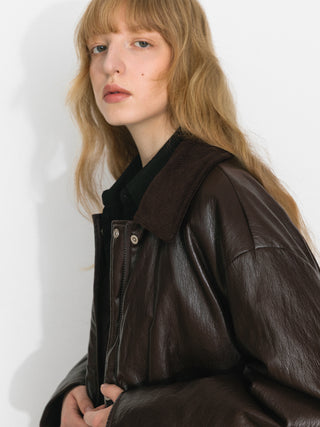 Corduroy Collar Convertible Leather Down Jacket