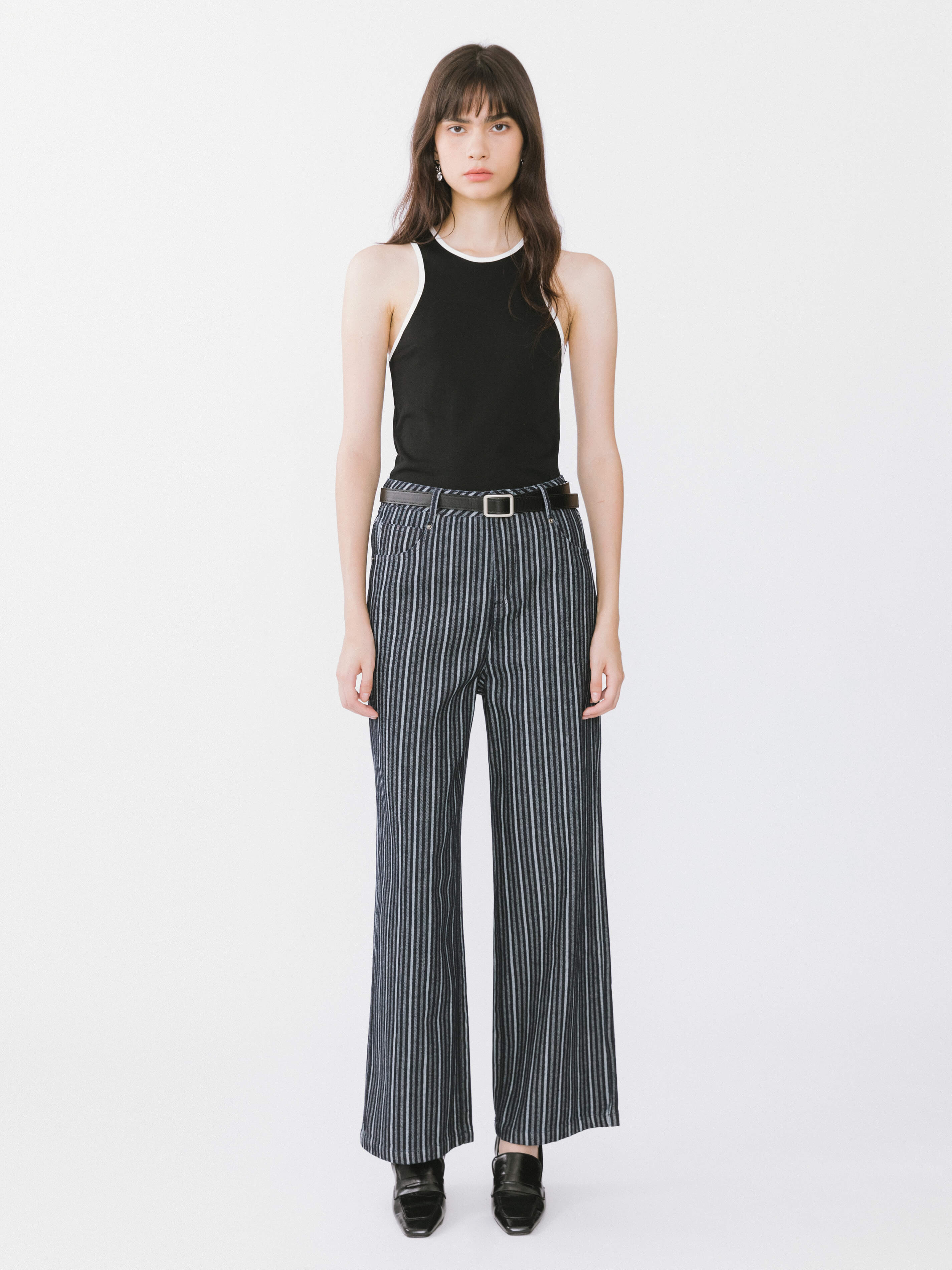 Pinstriped Wide Leg Cropped Jeans-4