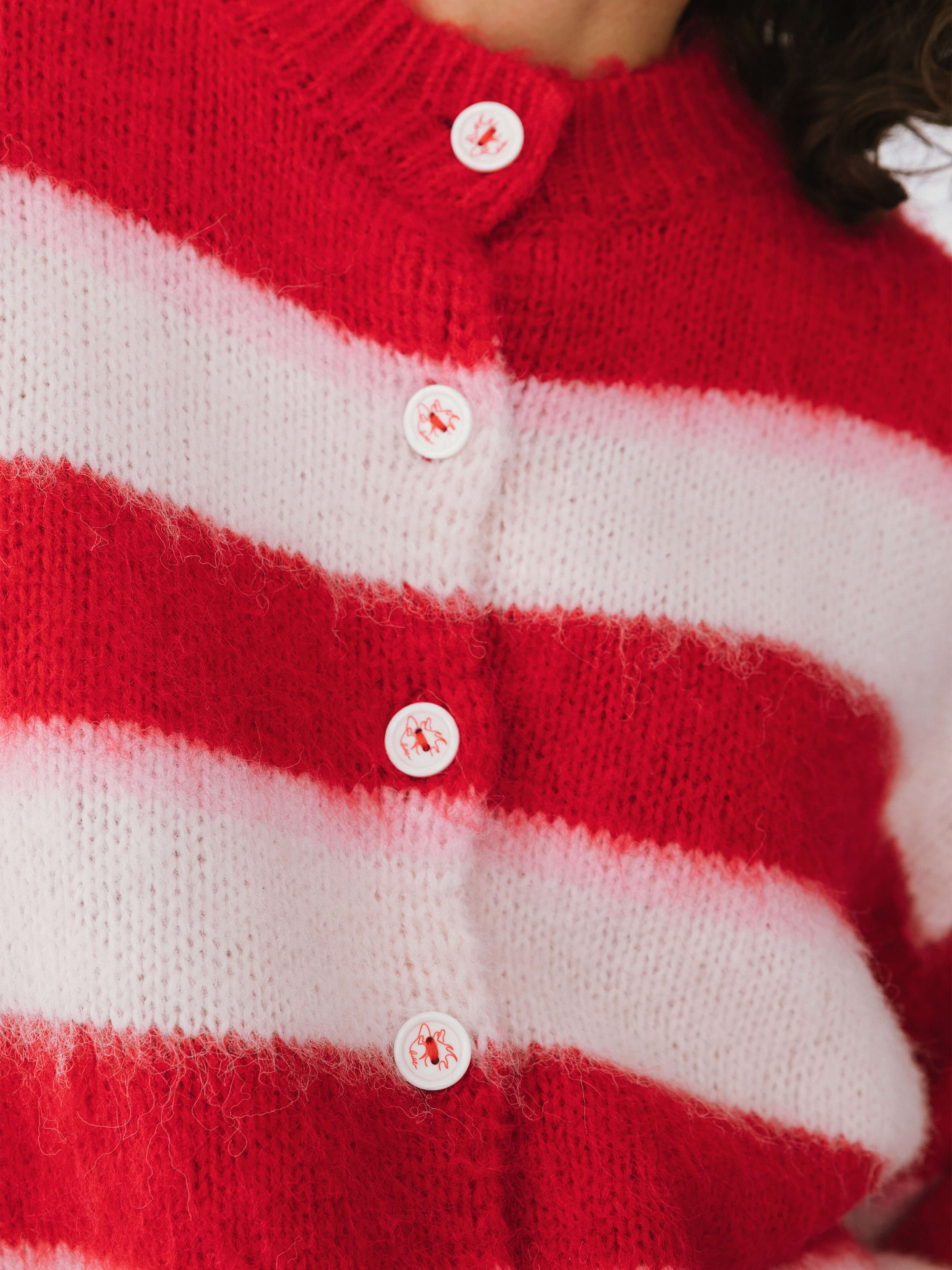 Striped Color Block Wool Knit Cardigan With Scarf-20