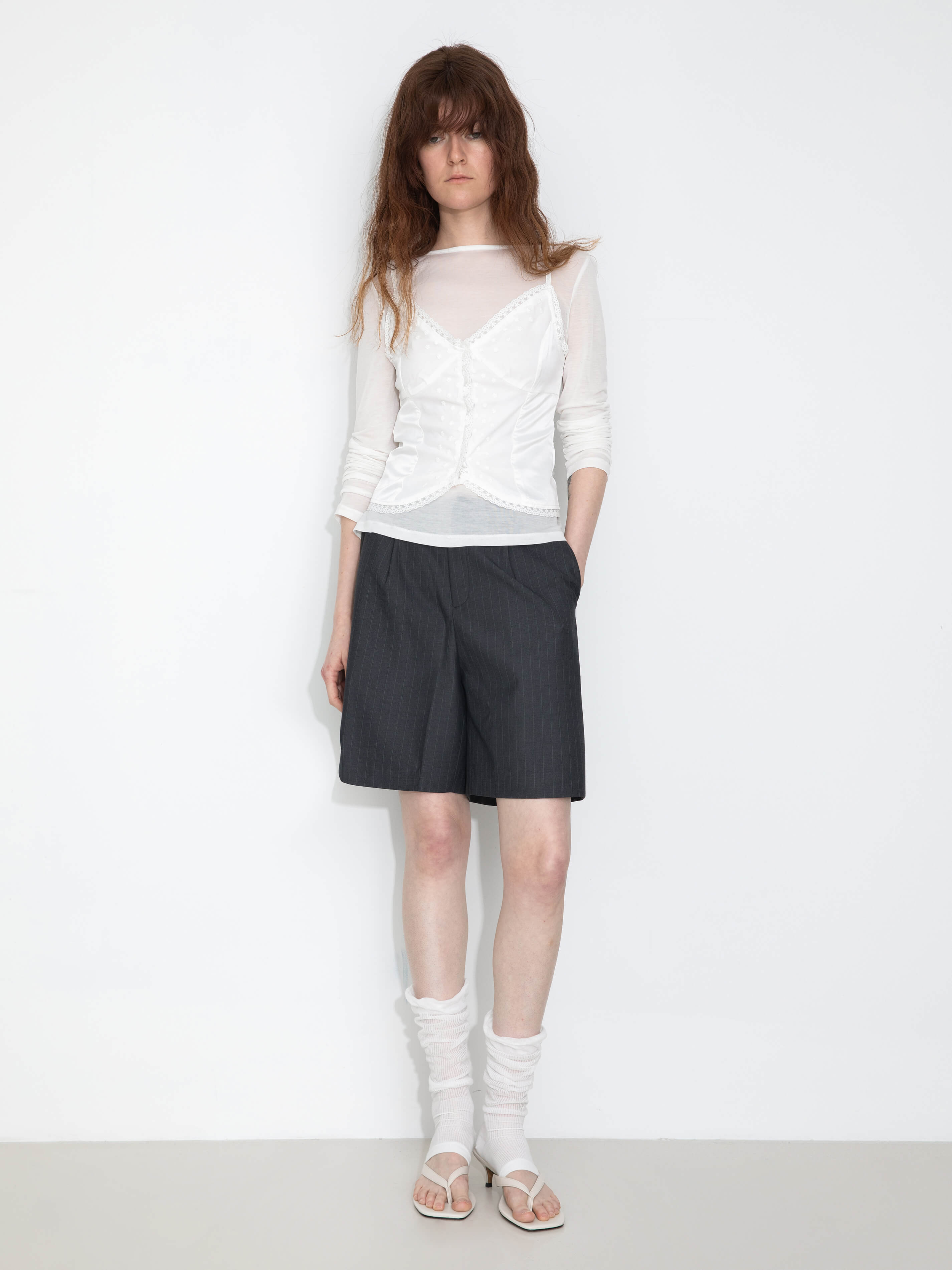 Linen Striped Summer Suit Shorts-5