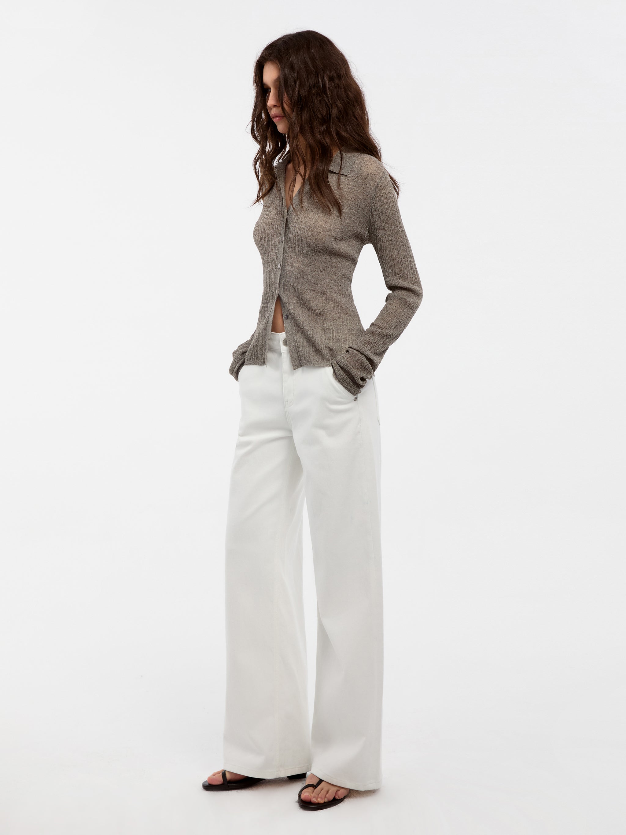 CUBIC Linen Collared Long-Sleeved Knit Sweater-4