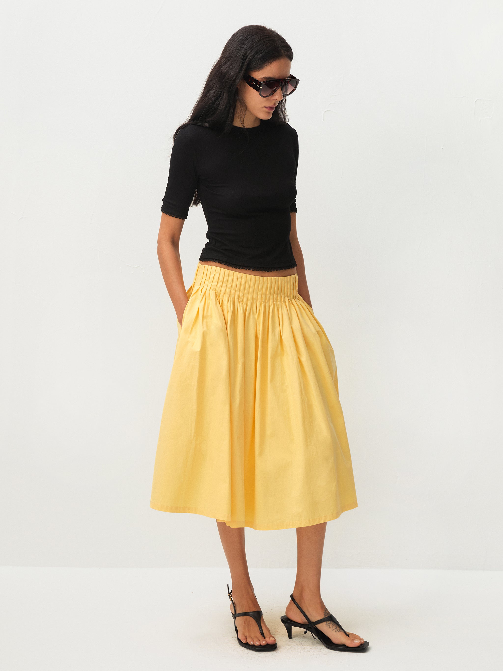 100% Cotton A-Line Midi Skirt-4