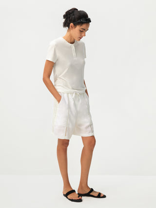 CUBIC Lyocell Linen Lace-Trim Shorts
