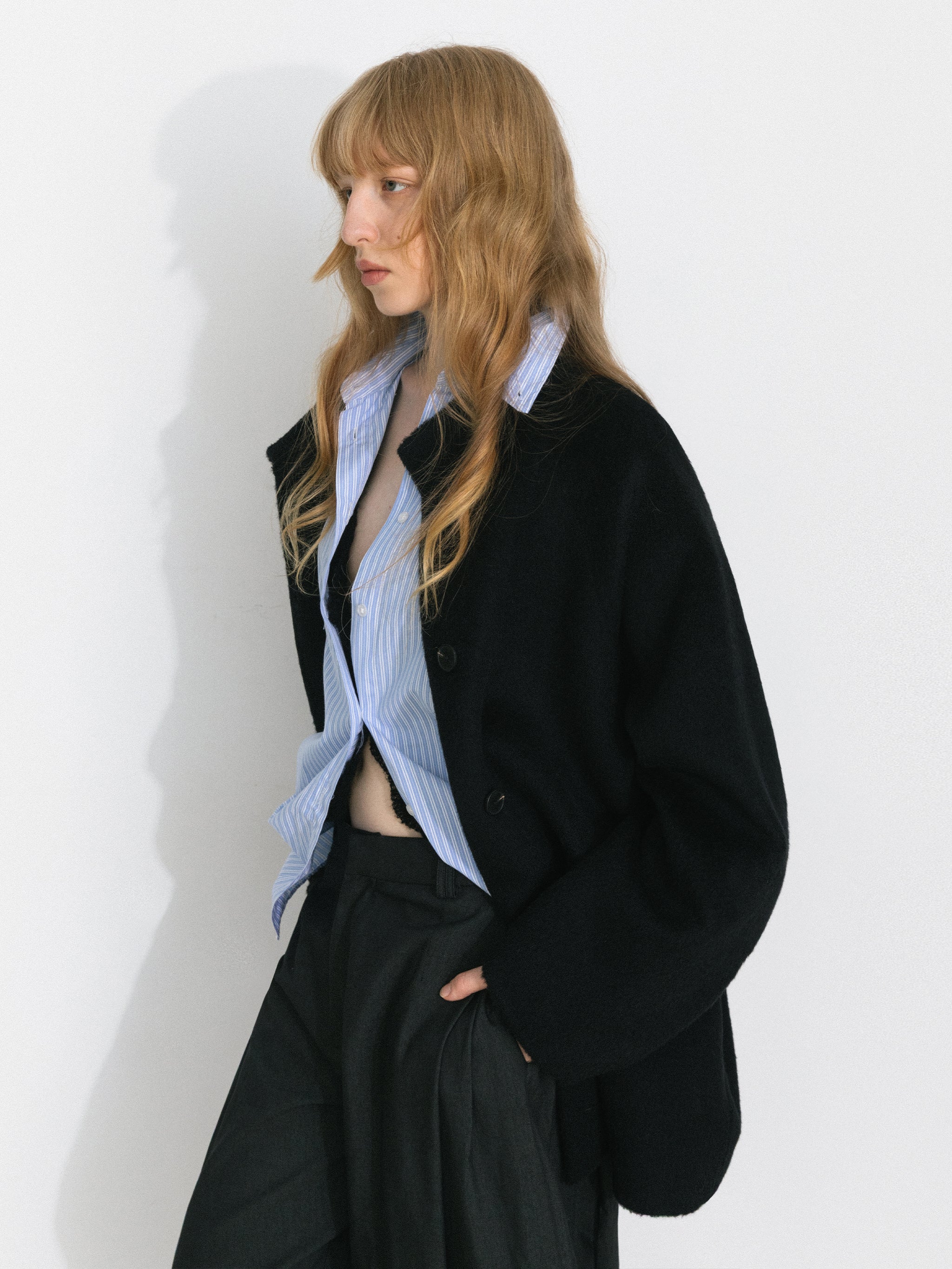 Wool Blend Stand-Collar Mid-Length Coat-4