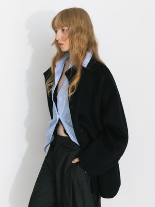 Wool Blend Stand-Collar Mid-Length Coat