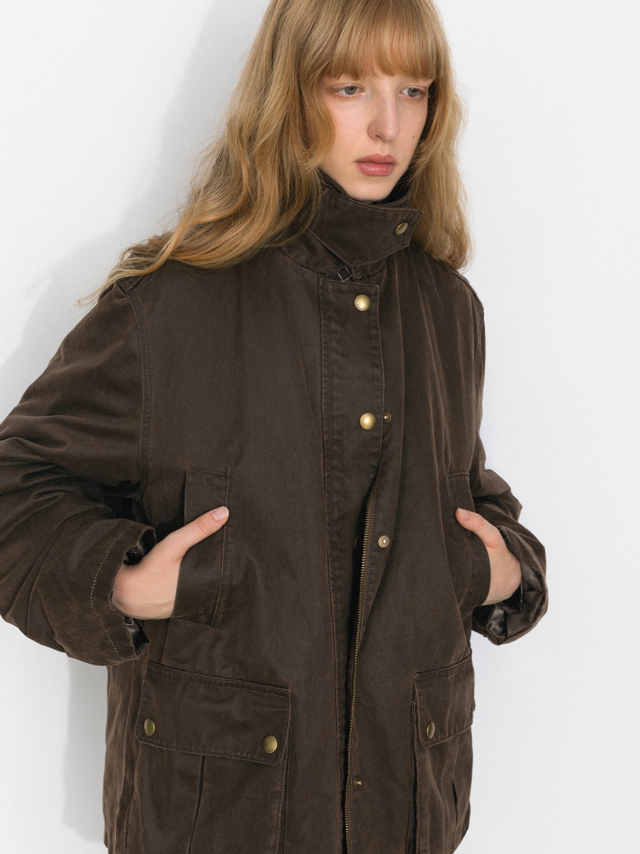 Washed Stand-Collar Workwear Down Jacket-4