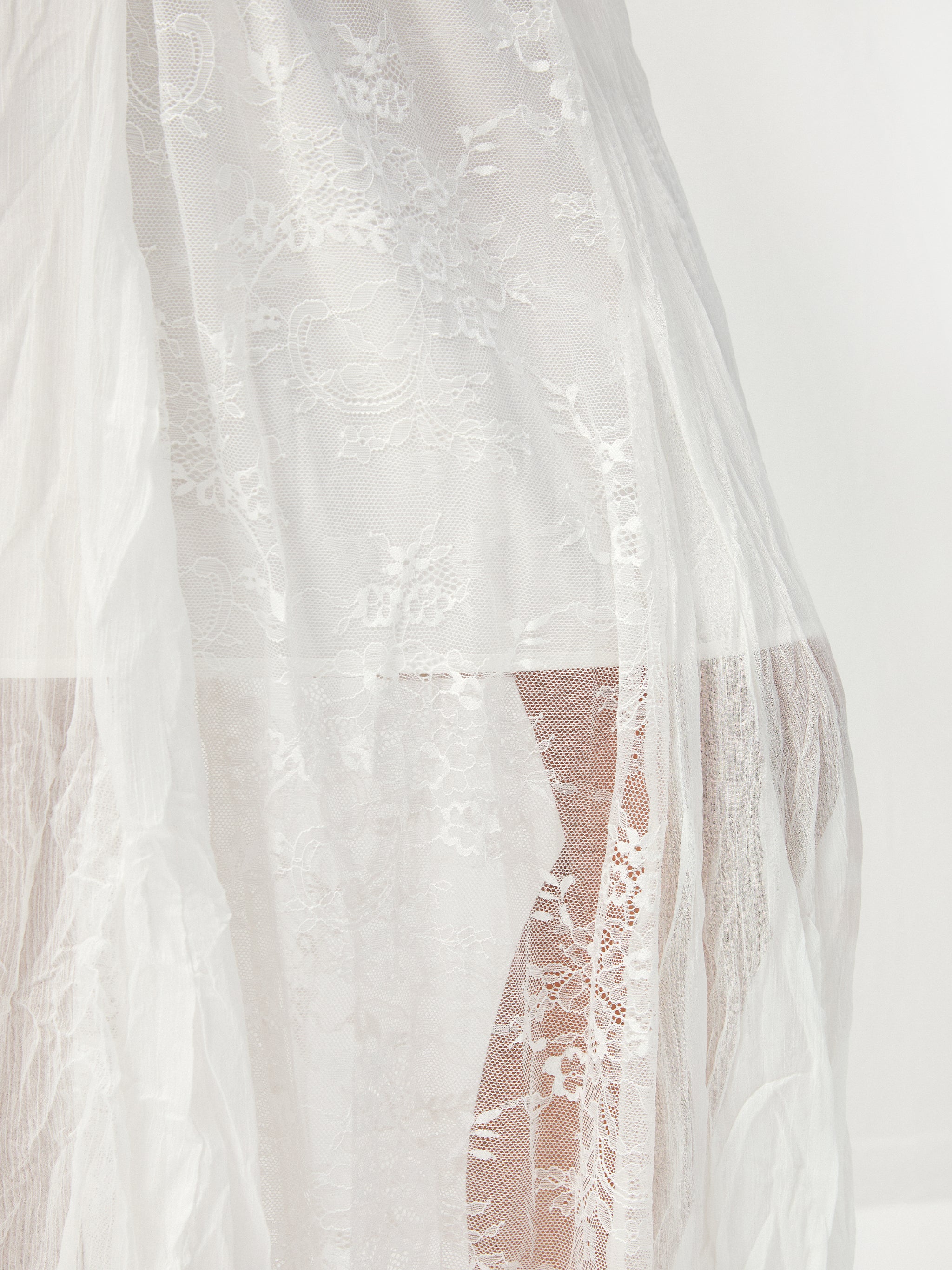 CUBIC Lace-Overlay Asymmetrical Sheer Midi Skirt-4