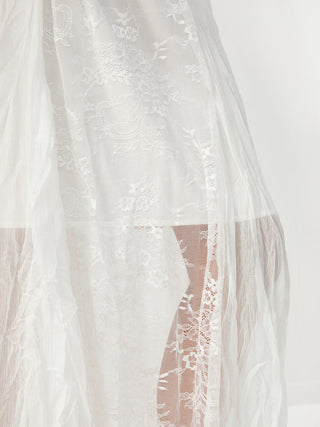 CUBIC Lace-Overlay Asymmetrical Sheer Midi Skirt