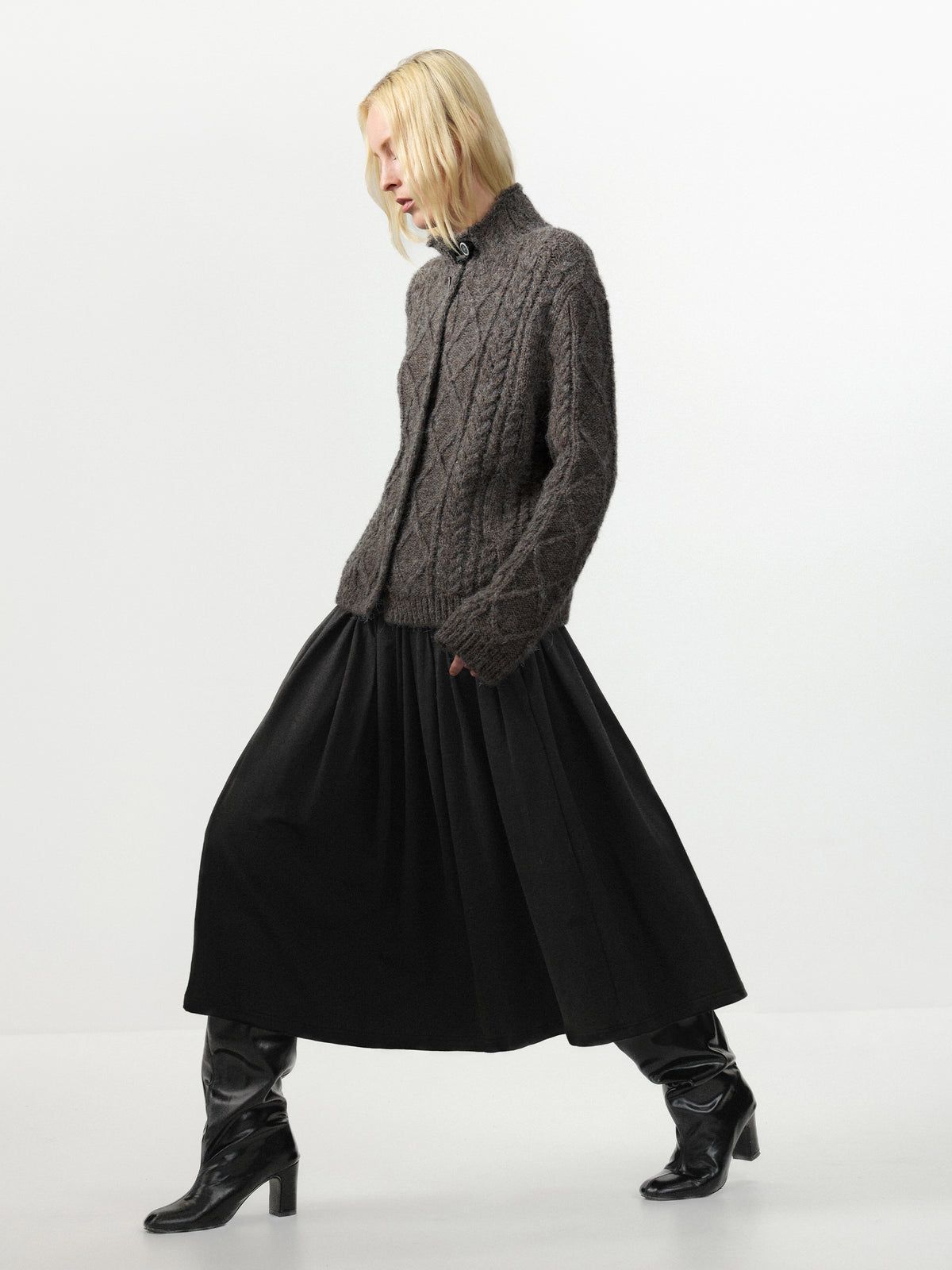 CUBIC 100% Cotton Pleated A‑Line Midi Skirt-4