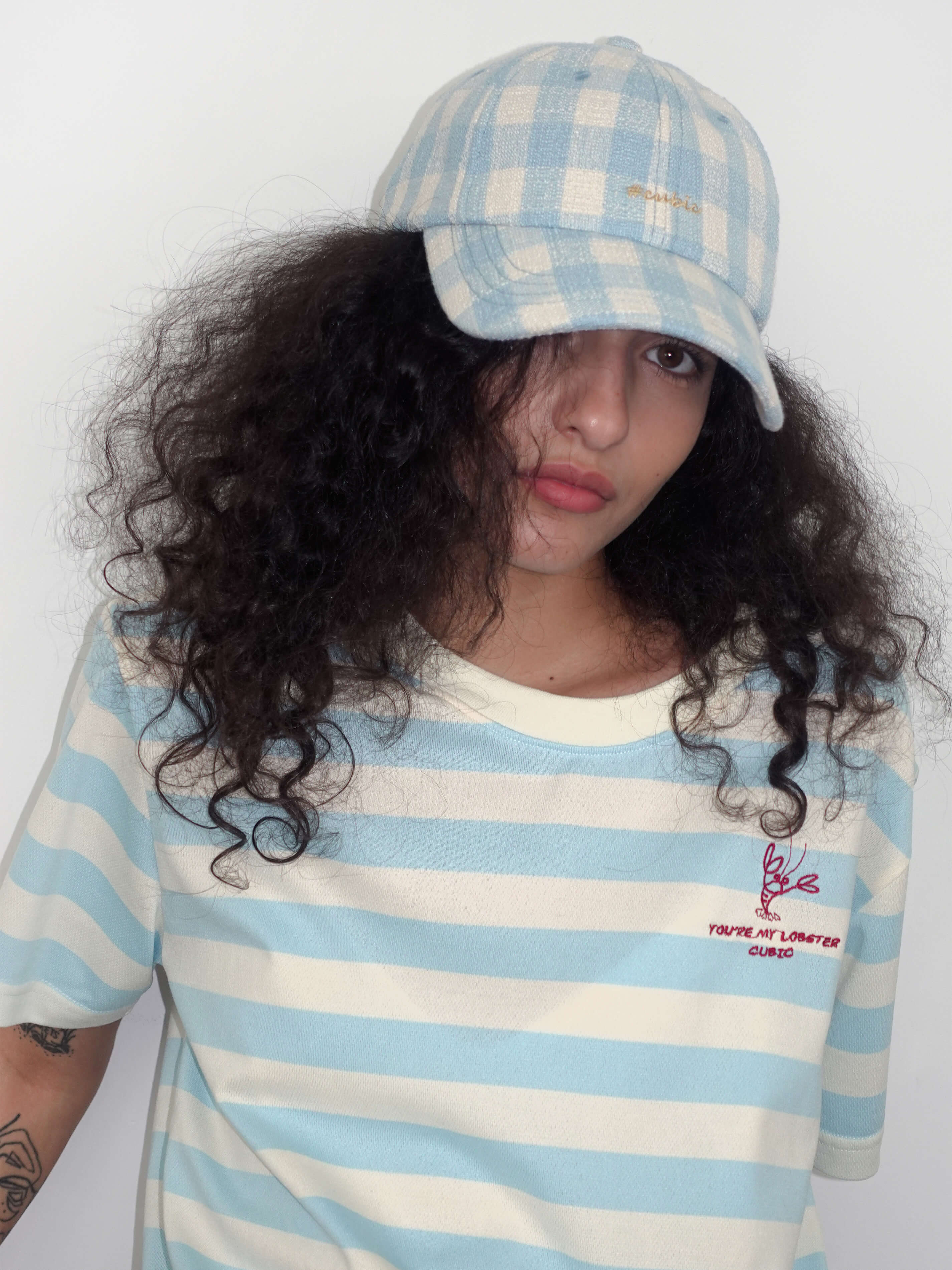 CUBIC Embroidered Plaid Pattern Cap-5