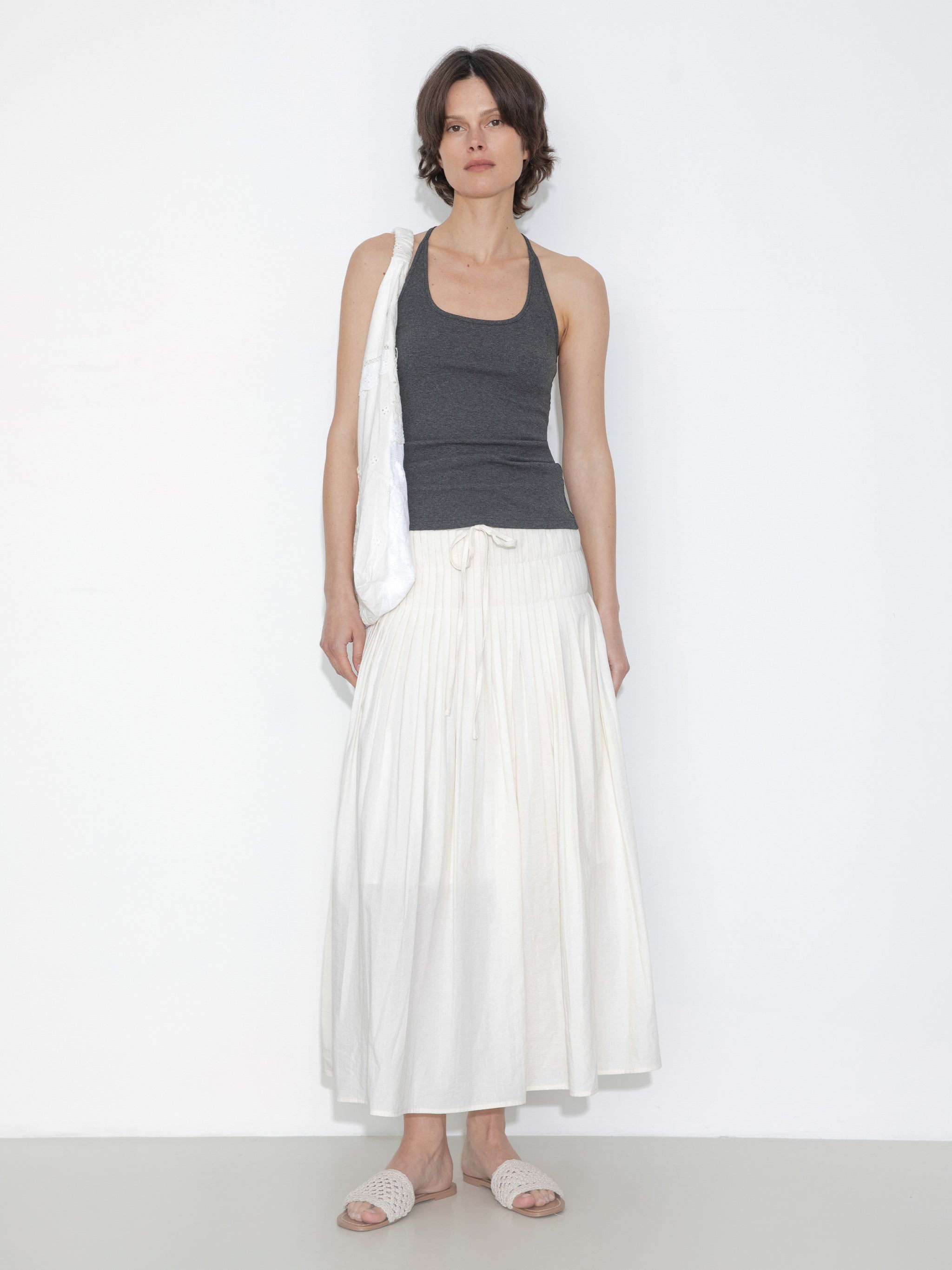 High-Waist Drawstring Pleated Skirt-4