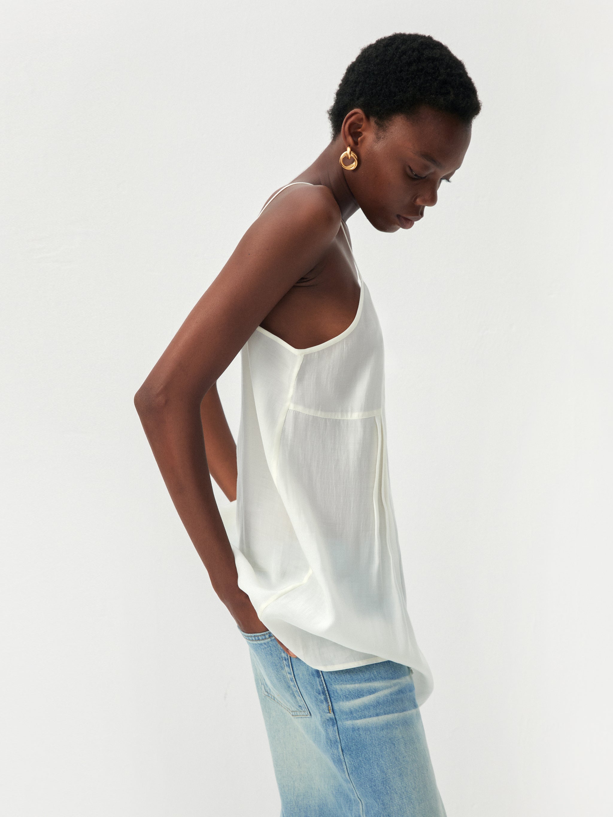 CUBIC Lyocell-Blend V-Neck Pleated Camisole-4