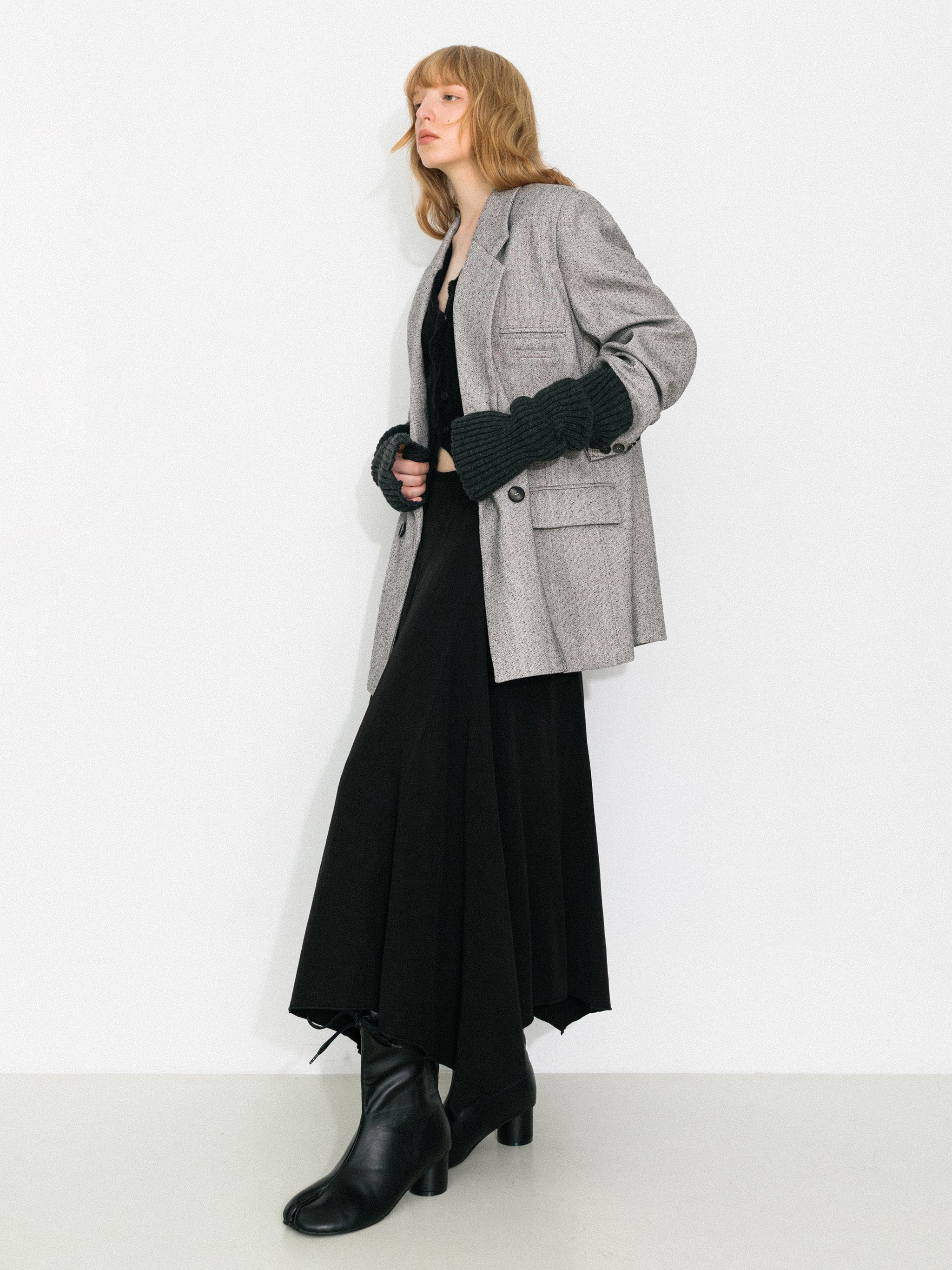 Textured Tweed Double-Breasted Boxy Blazer-4
