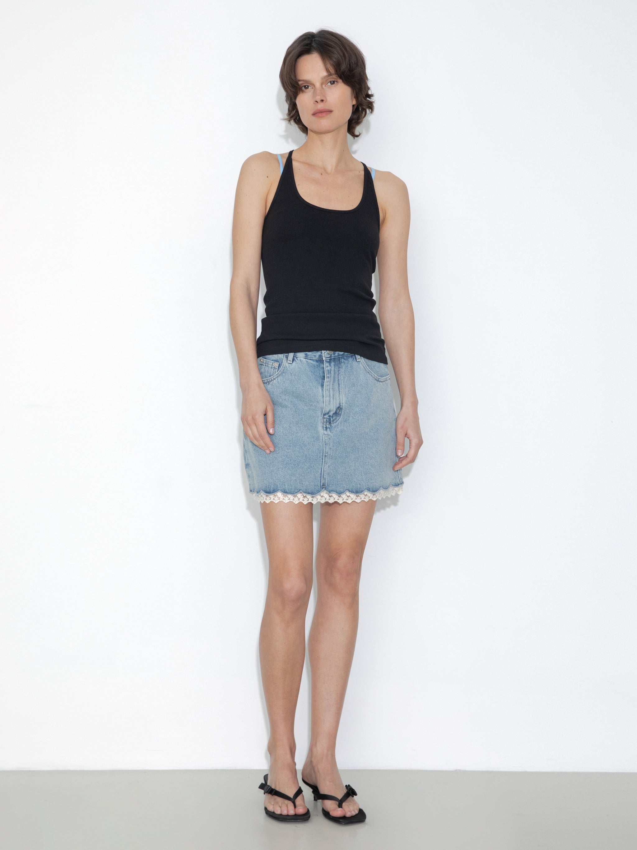 Lace Panelled Denim Skirt-4