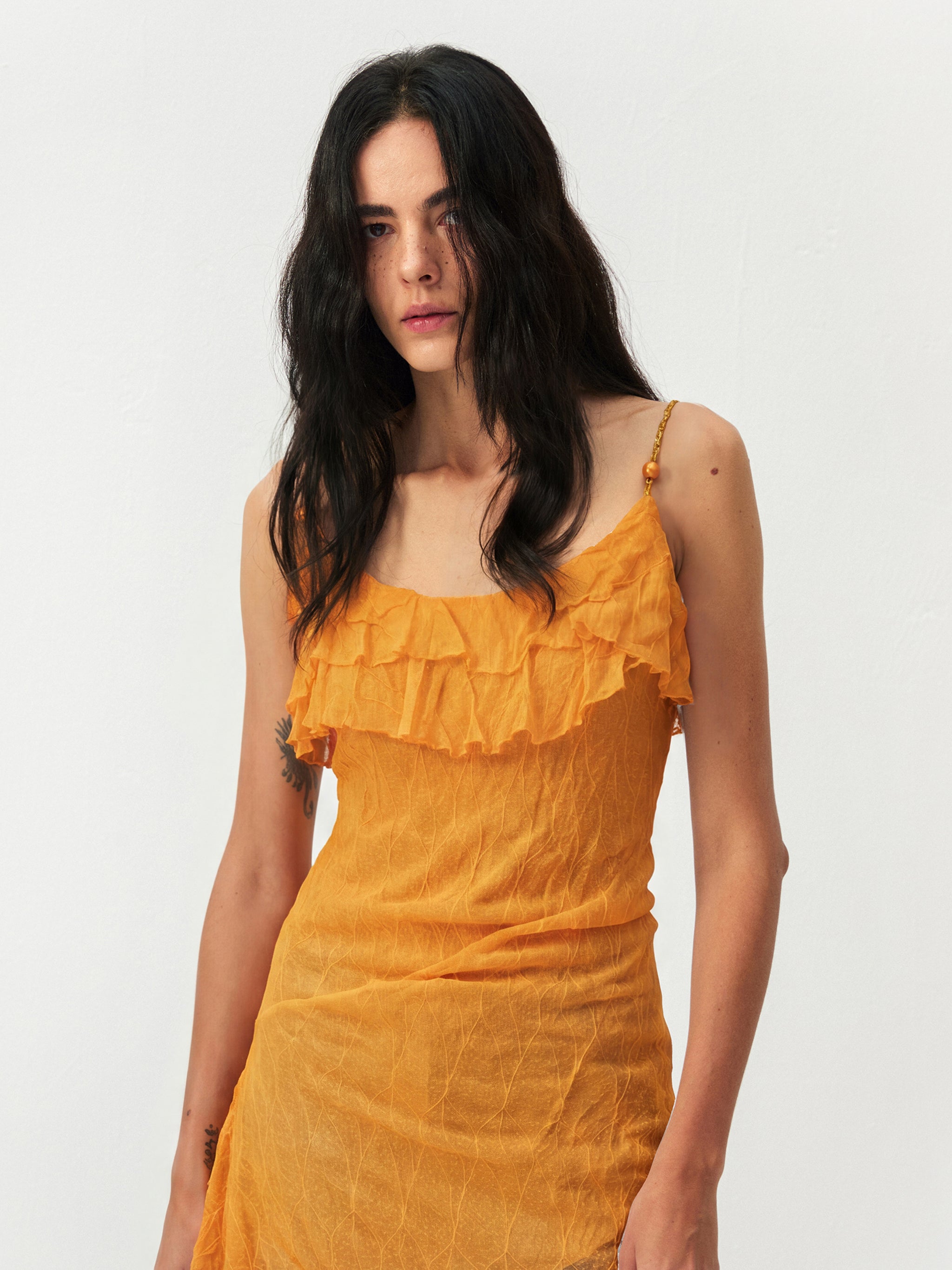 CUBIC Textured Ruffle Neck Lace Strap Camisole-4