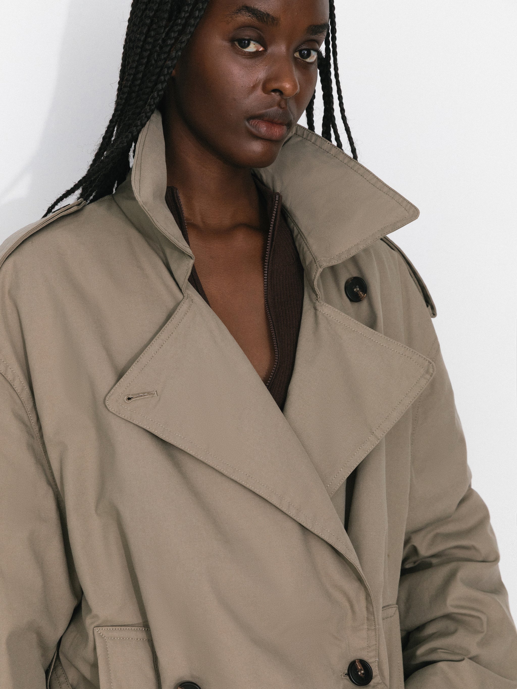 Dark Oversized Waist-Cinched Down Coat-4