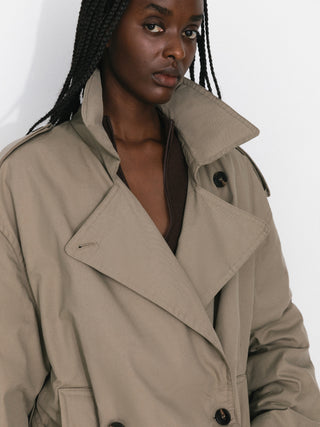 Dark Oversized Waist-Cinched Down Coat