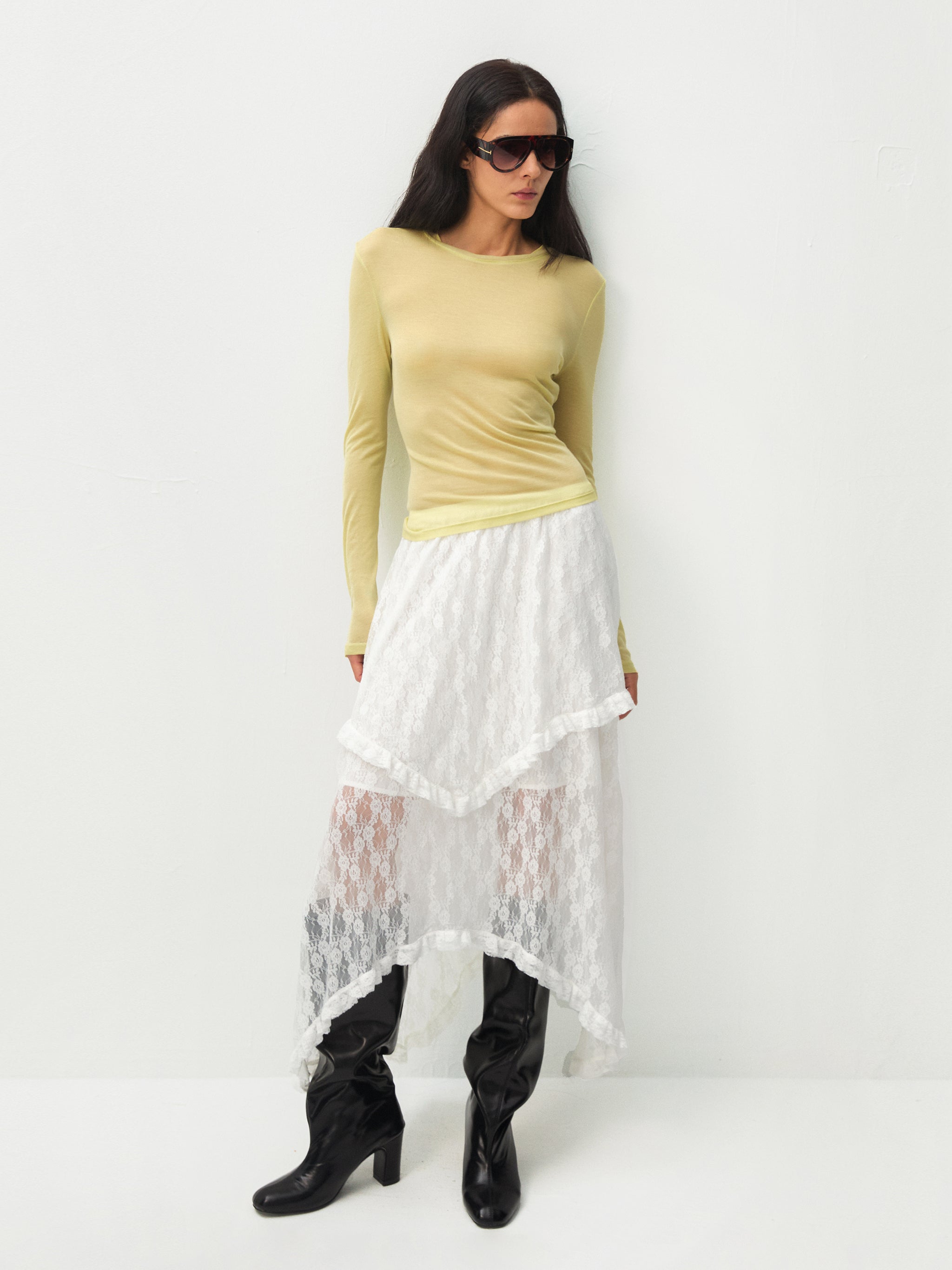 Lace Asymmetrical Layered Maxi Skirt-4