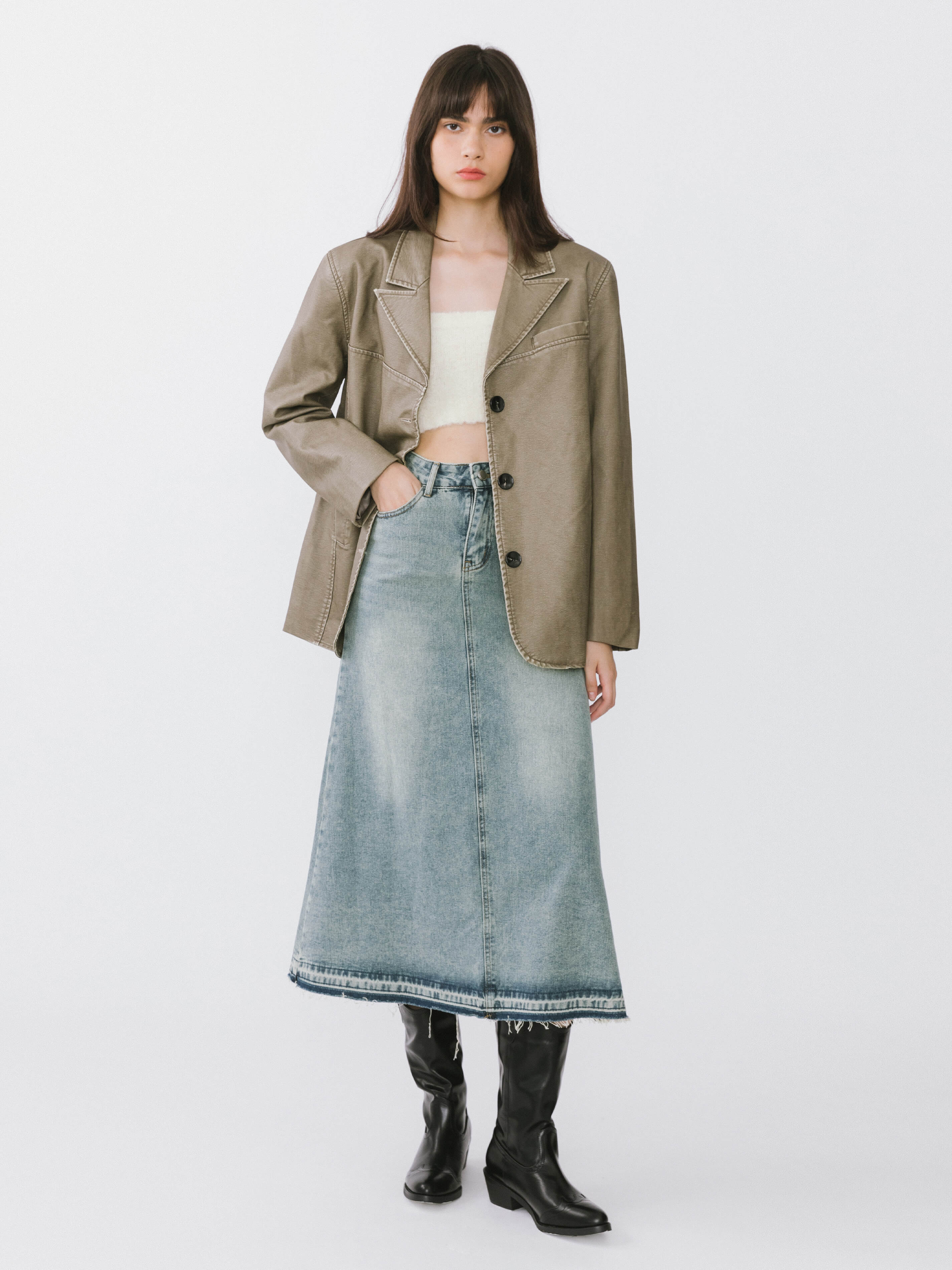 A-line Denim Maxi Skirt-4