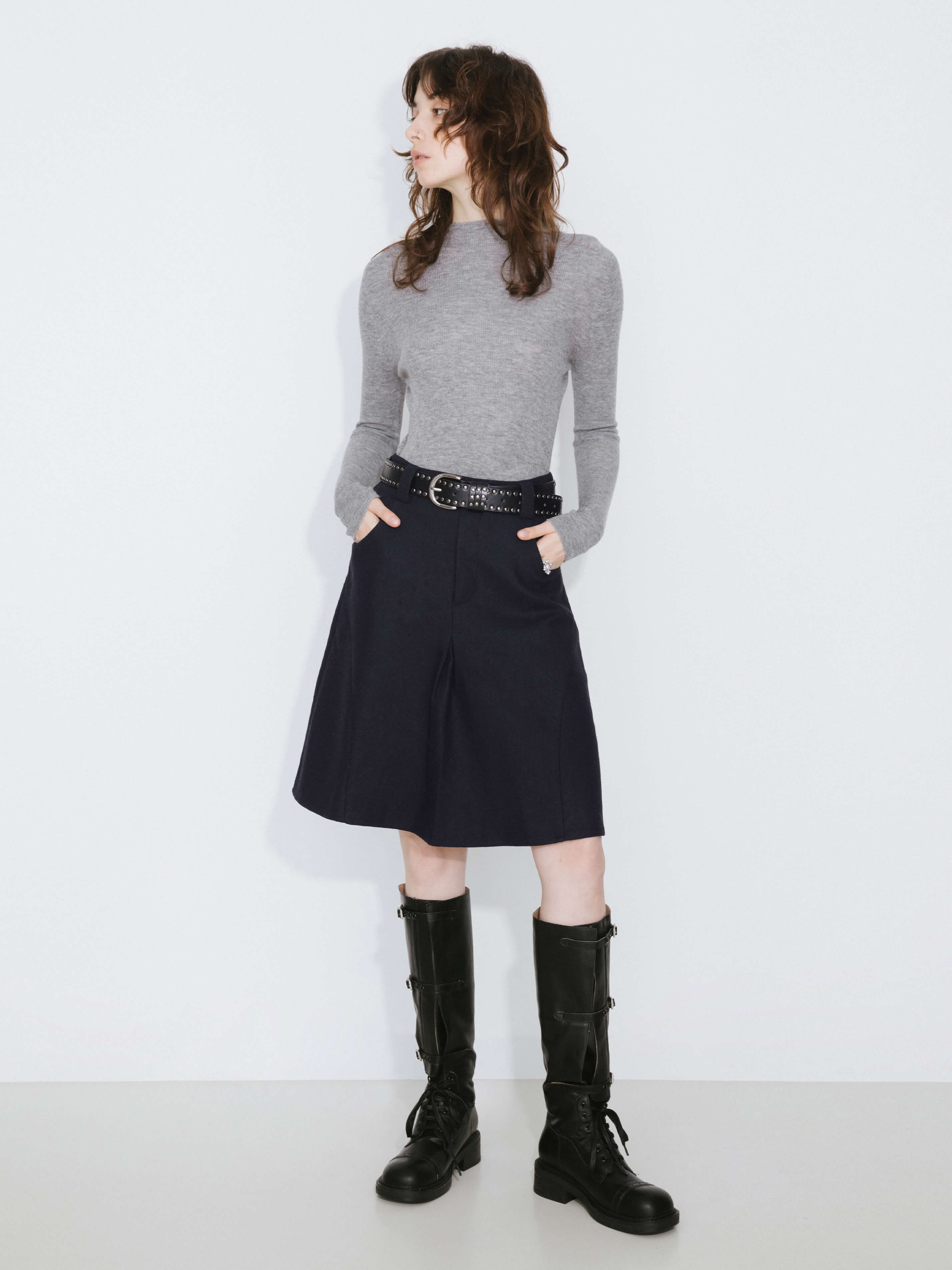 Wool Blend A-Line Skirt-4