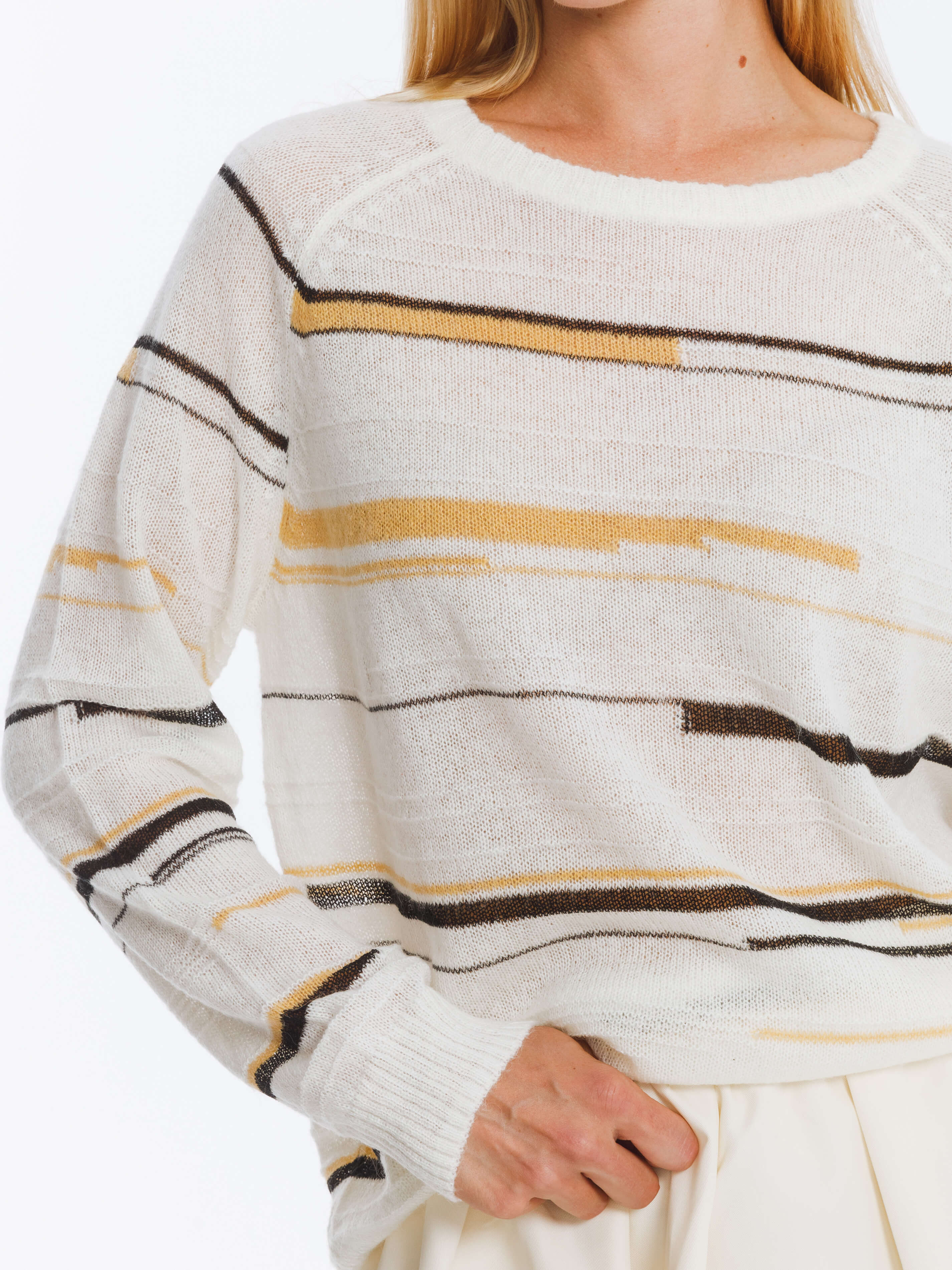 Striped Knit Long Sleeve Top with Wool Blend-4