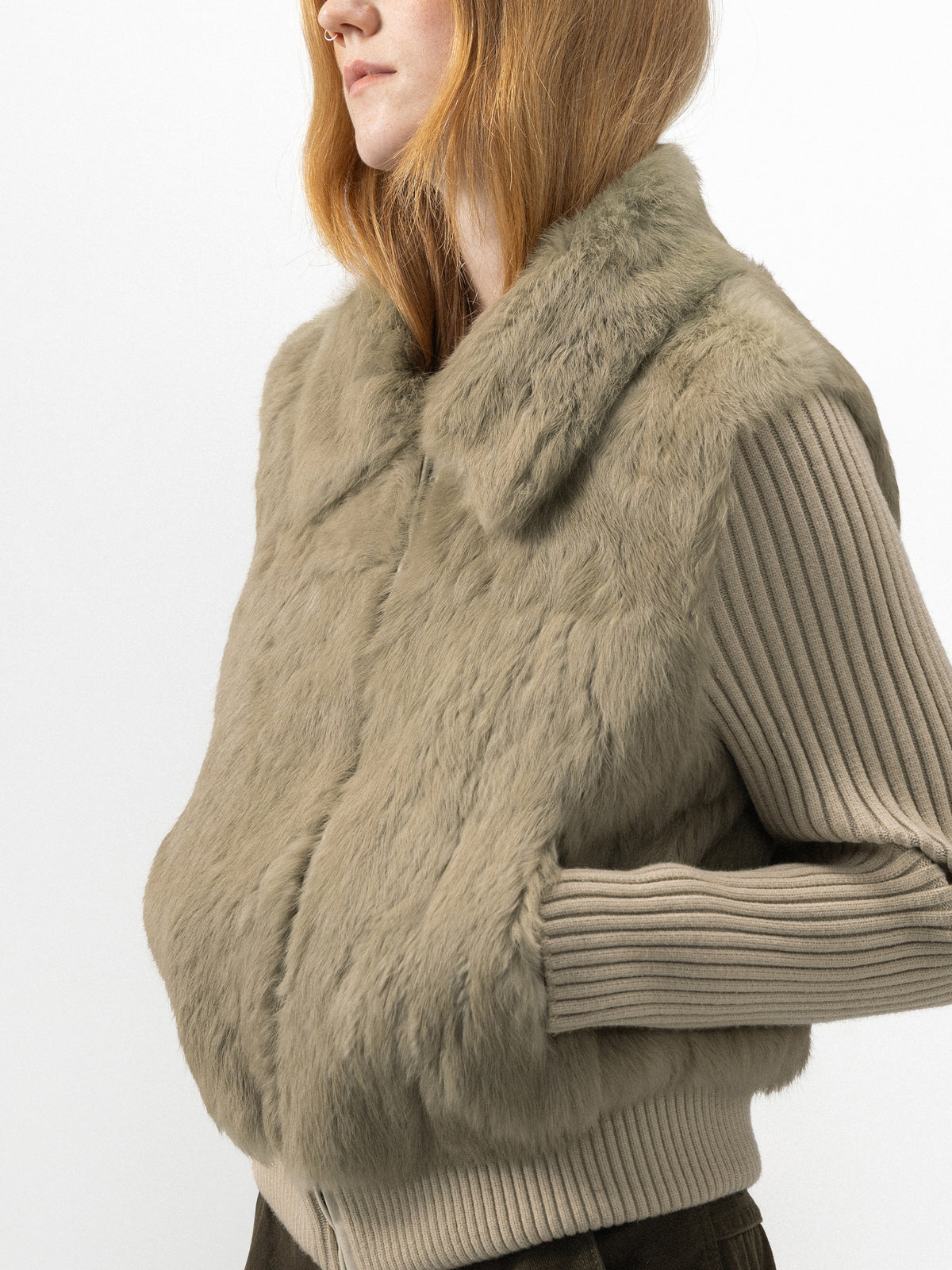 CUBIC Rabbit-Fur Panelled Knit Zip-Up Jacket-4