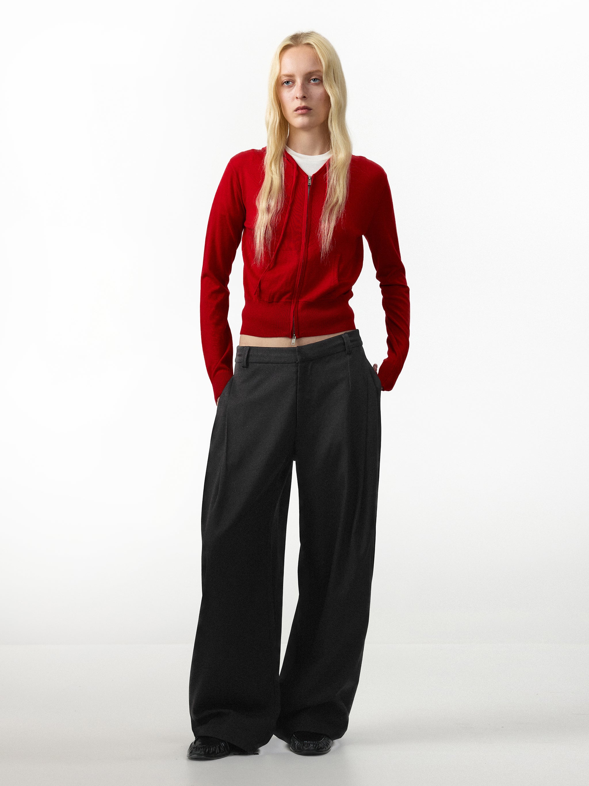 CUBIC Wool Blend Wide Leg Trousers-4