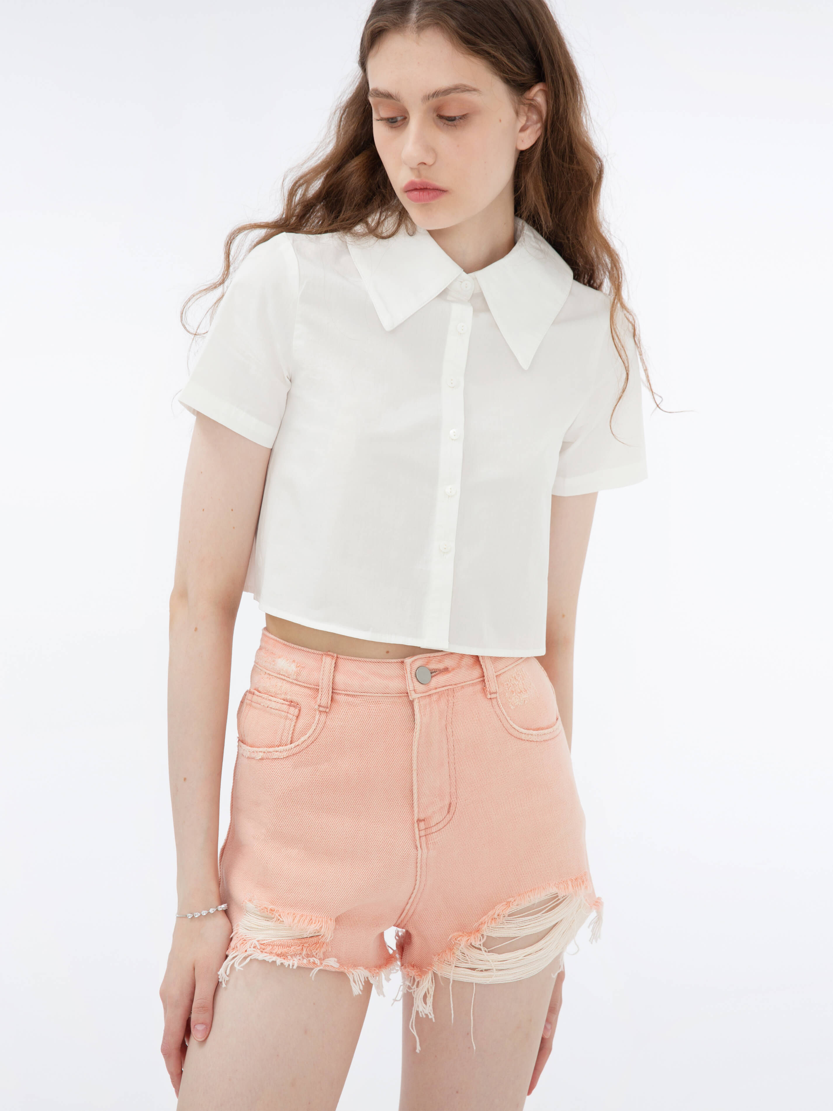 Cropped Shirt with Sheer Red Back-2