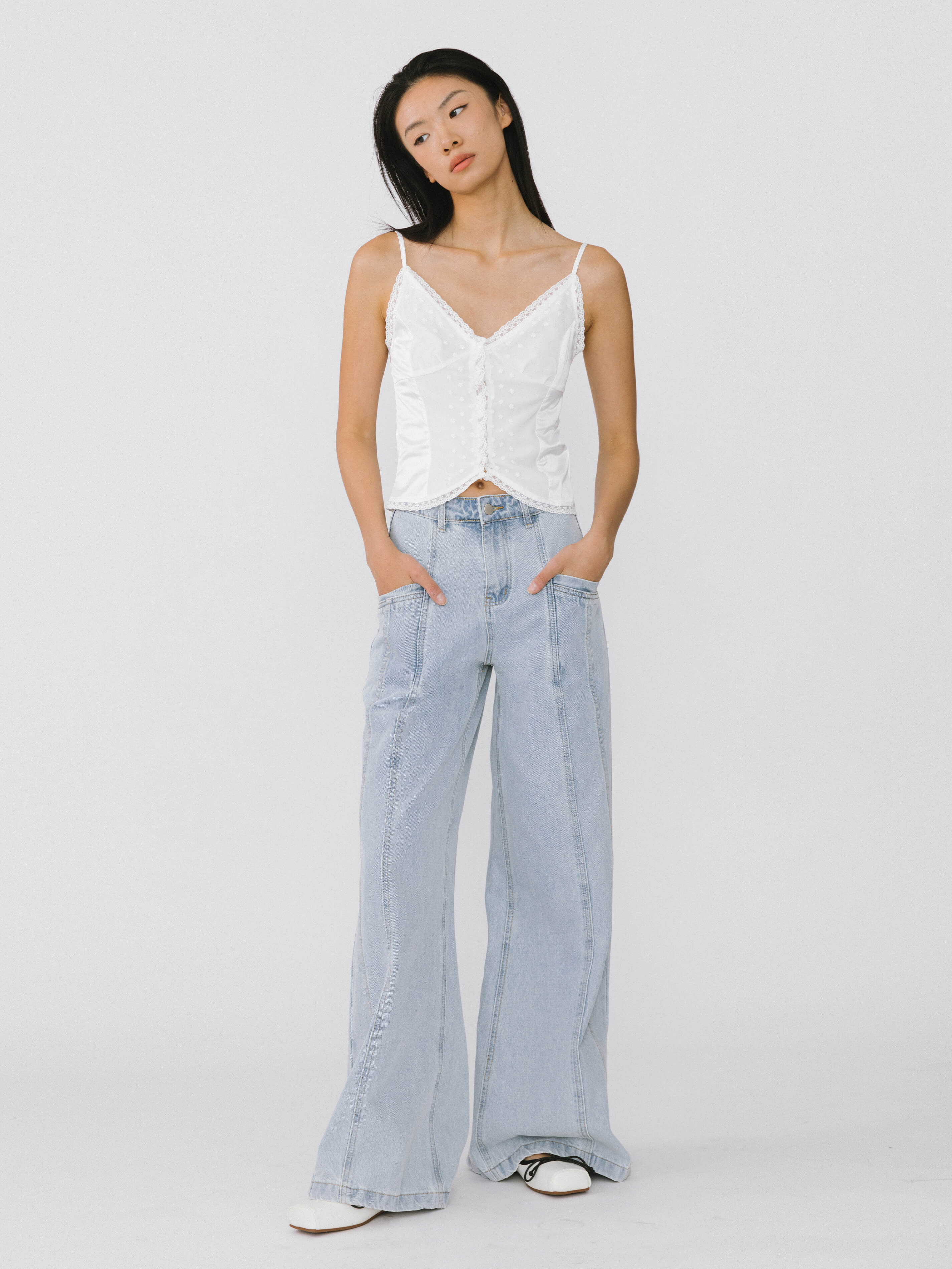 Front Stitch Wide Leg Jeans-4