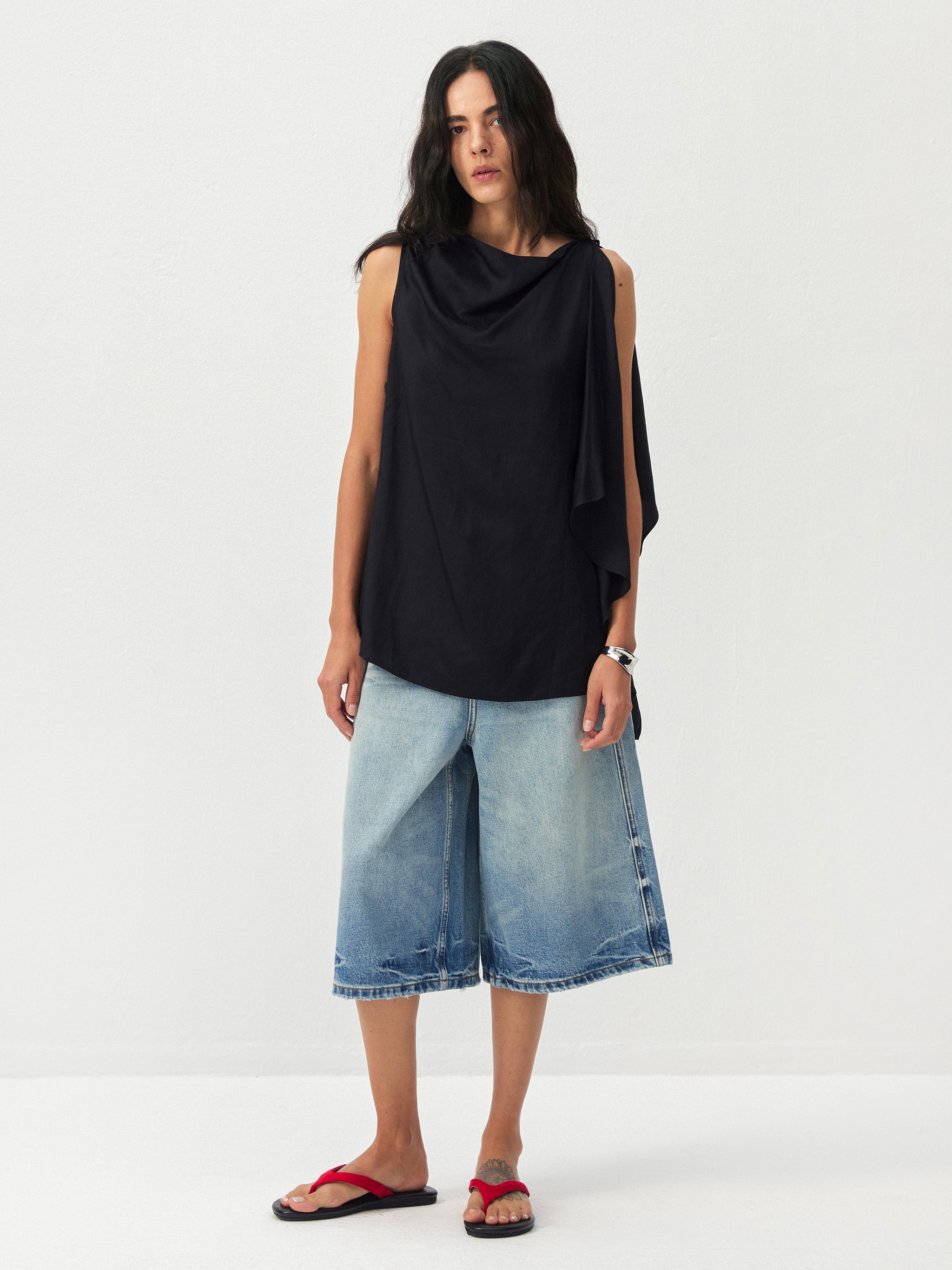 CUBIC Draped Cowl Neck Asymmetrical Sleeveless Top-4