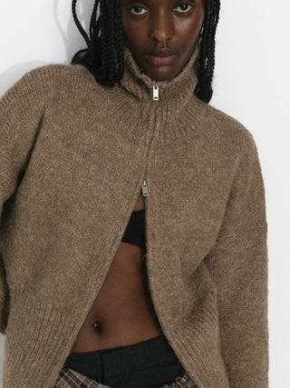Retro Stand Collar Zip-Up Cardigan