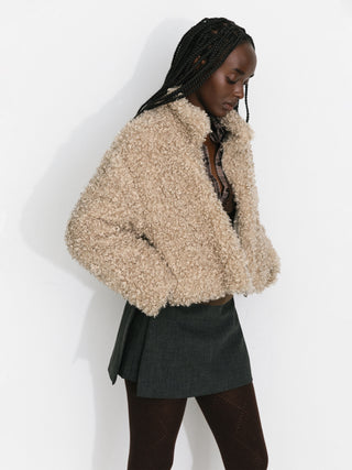 Fleece Stand-Collar Short Down Jacket