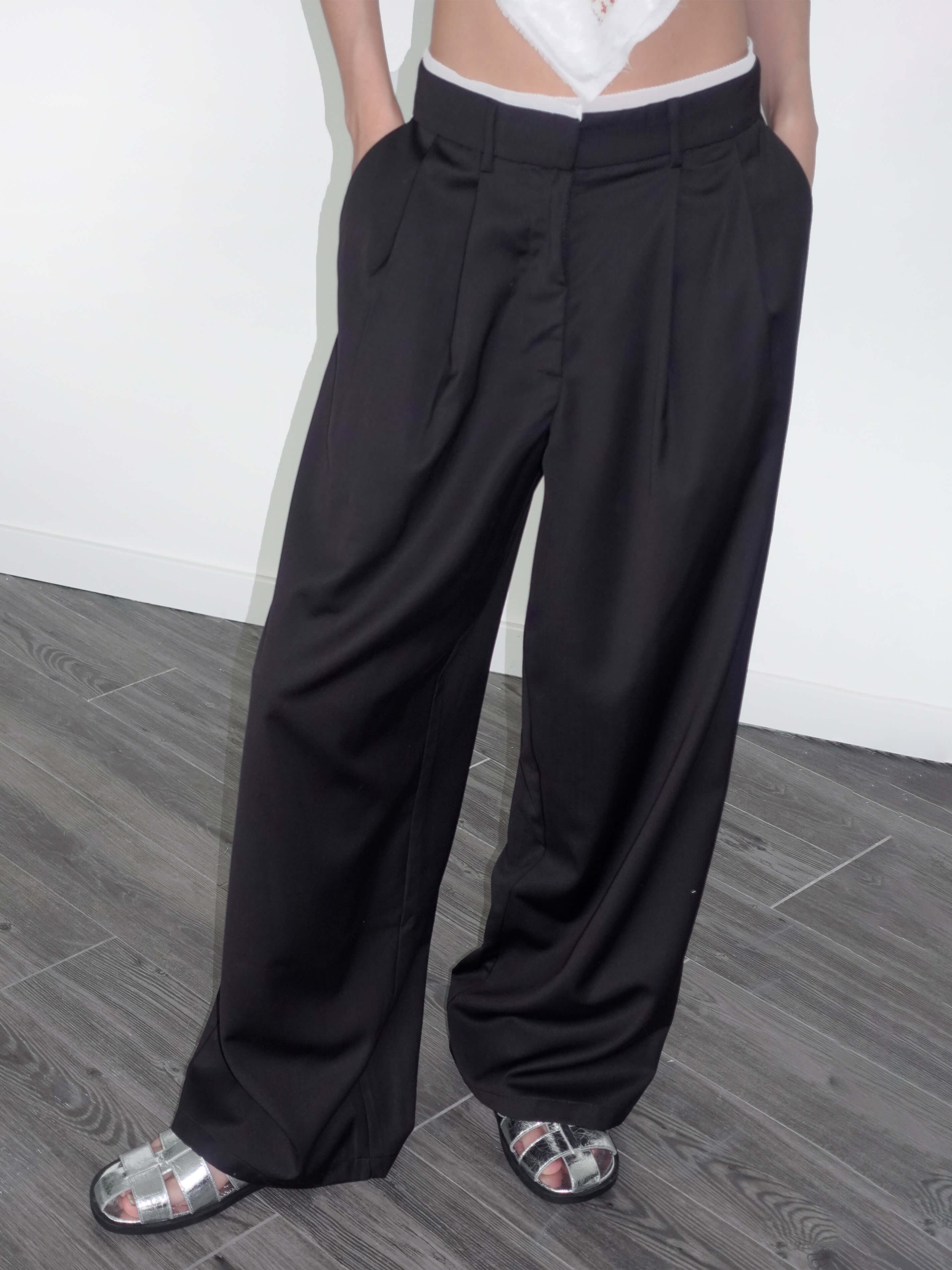 Slim Wide Leg Straight Casual Trousers-4