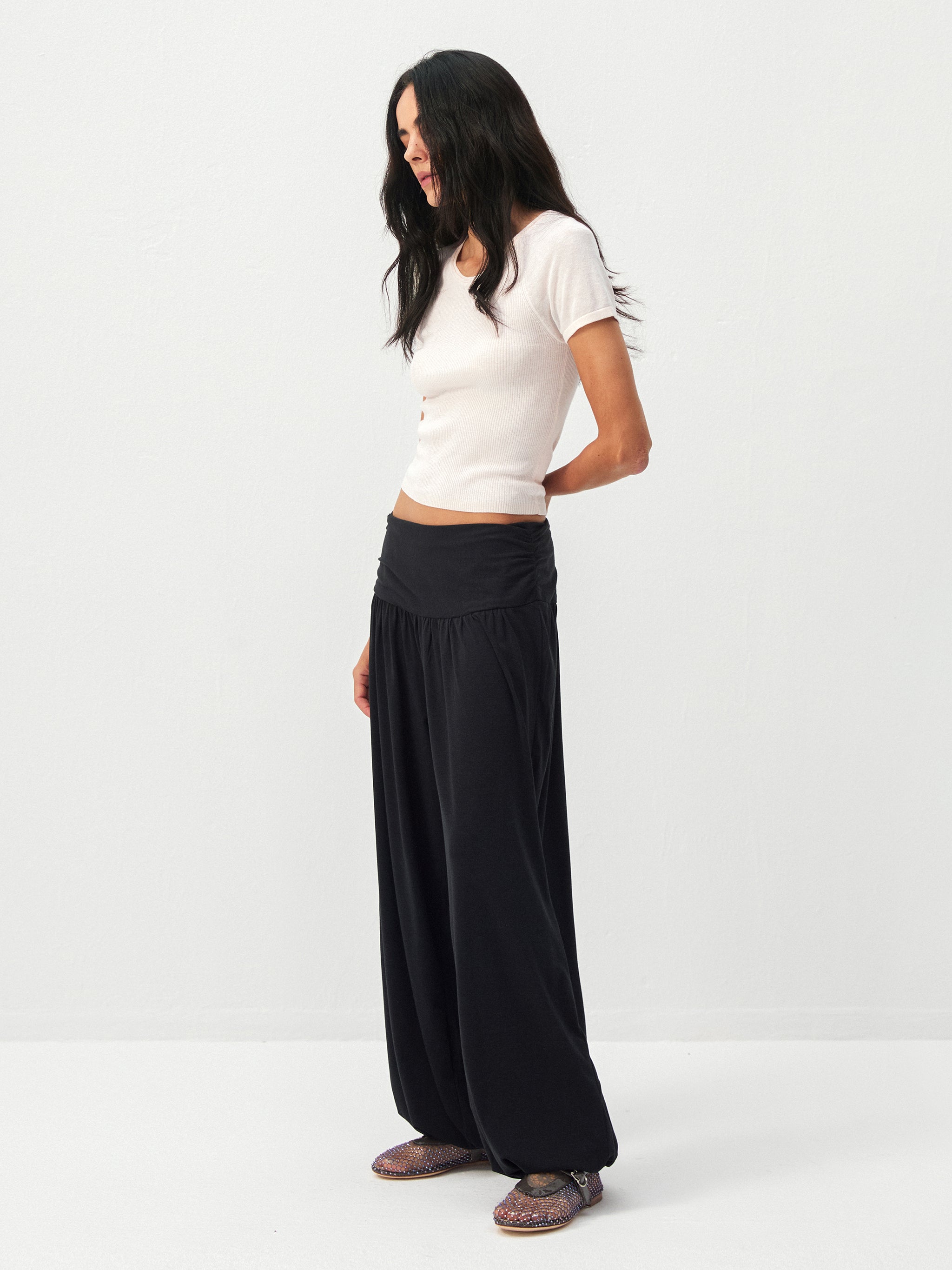 CUBIC Fold-Over Waist Wide-Leg Harem Pants-4