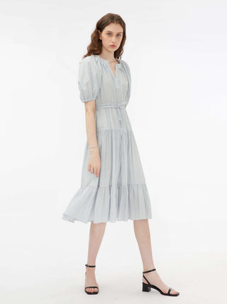 Puff Sleeve V-Neck Tiered Dress
