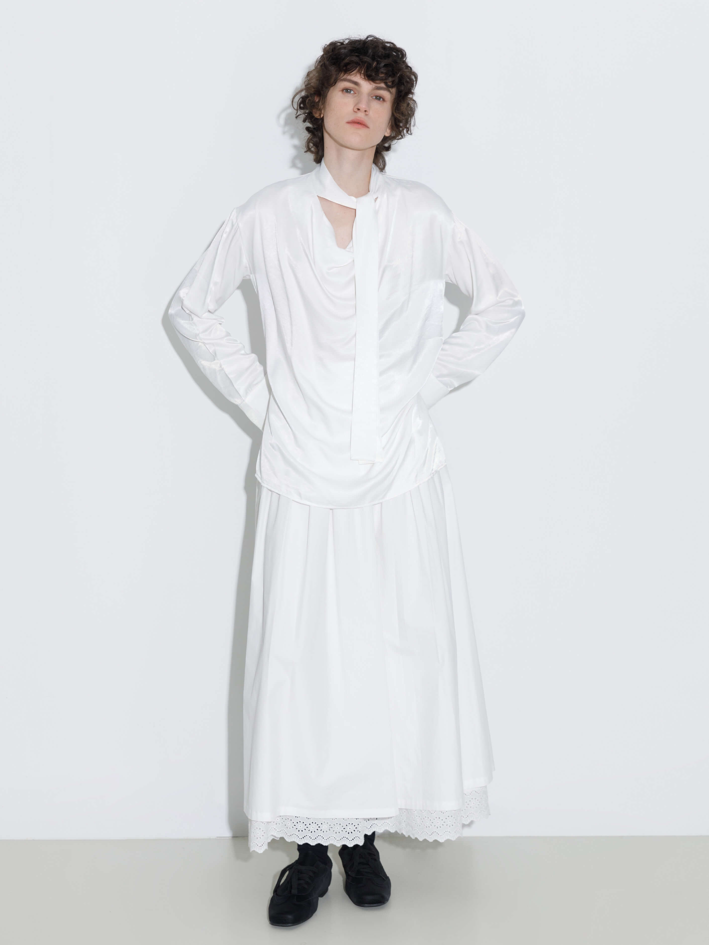 Oversize Satin Blouse with Tie-4